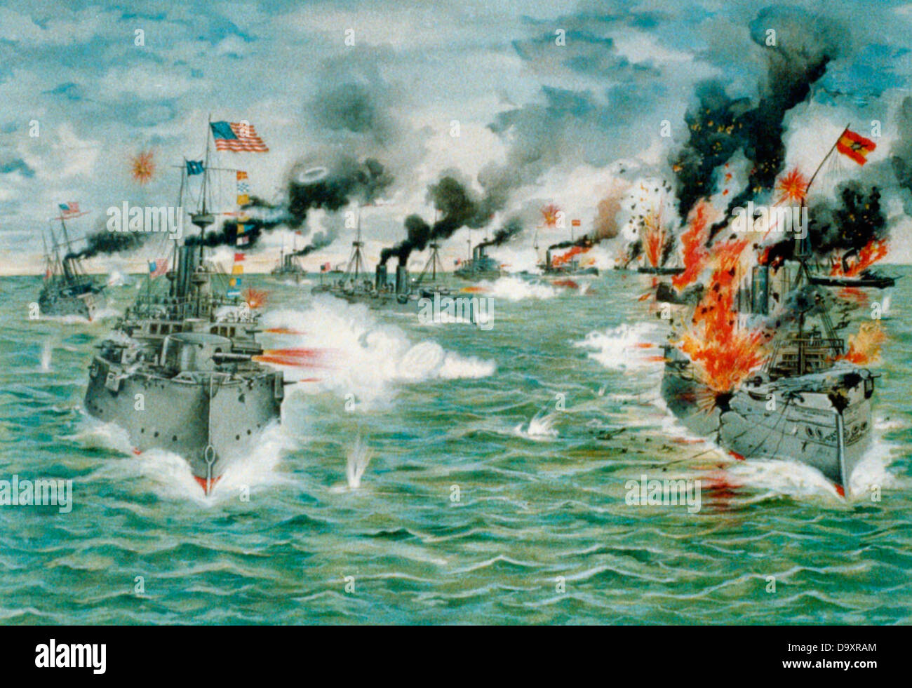 La battaglia della Baia di Manila, (offrendo le ultime fiancata), spagnolo guerra americana 1898 Foto Stock