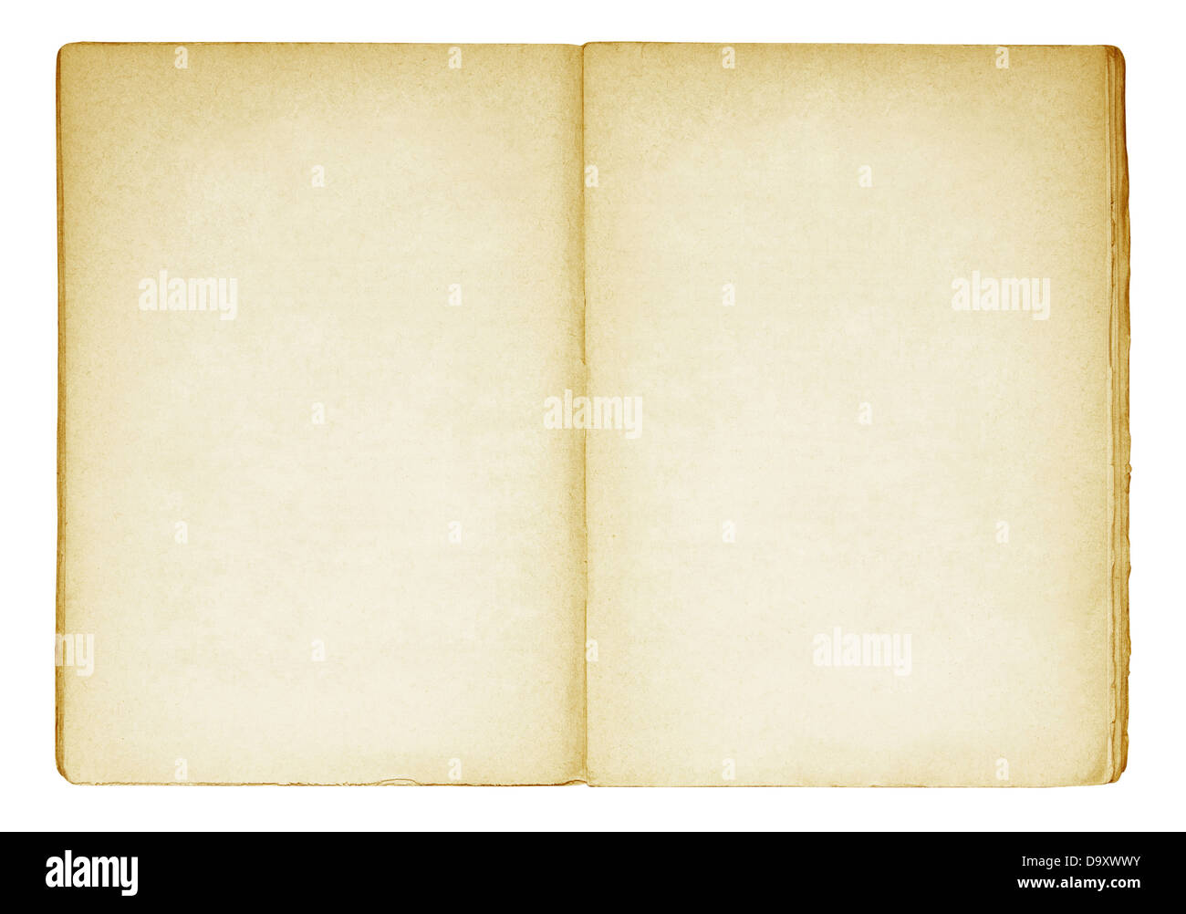 Aprire il vecchio libro bianco isolato su bianco Foto Stock