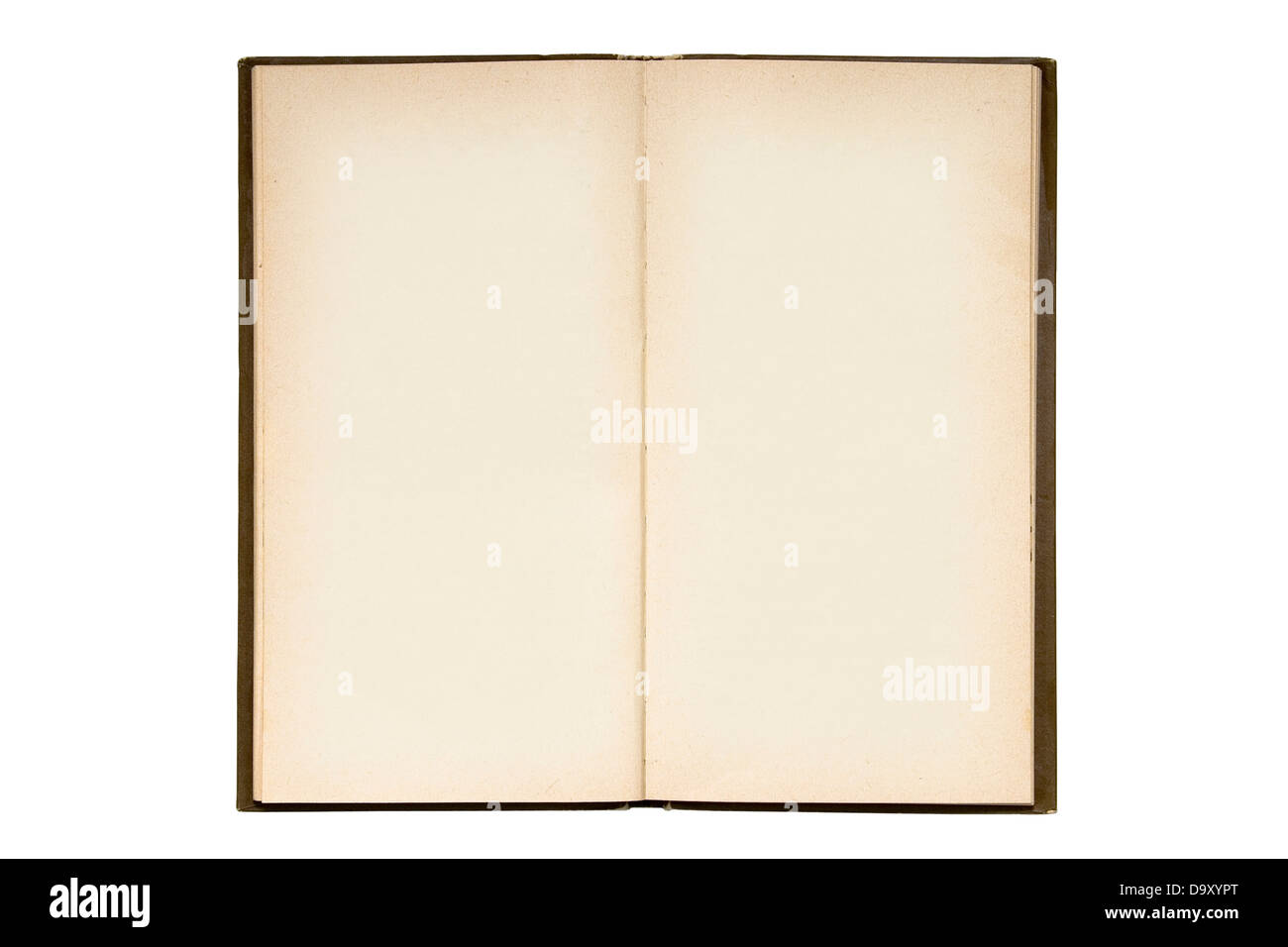 Aprire il vecchio libro bianco isolato su bianco Foto Stock