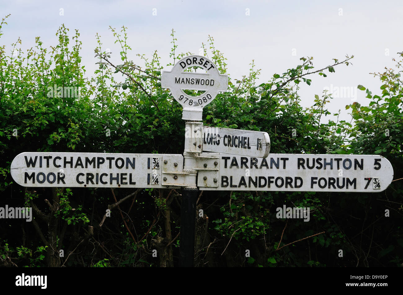 Un tradizionale Dorset fingerpost a Manswood REGNO UNITO Foto Stock