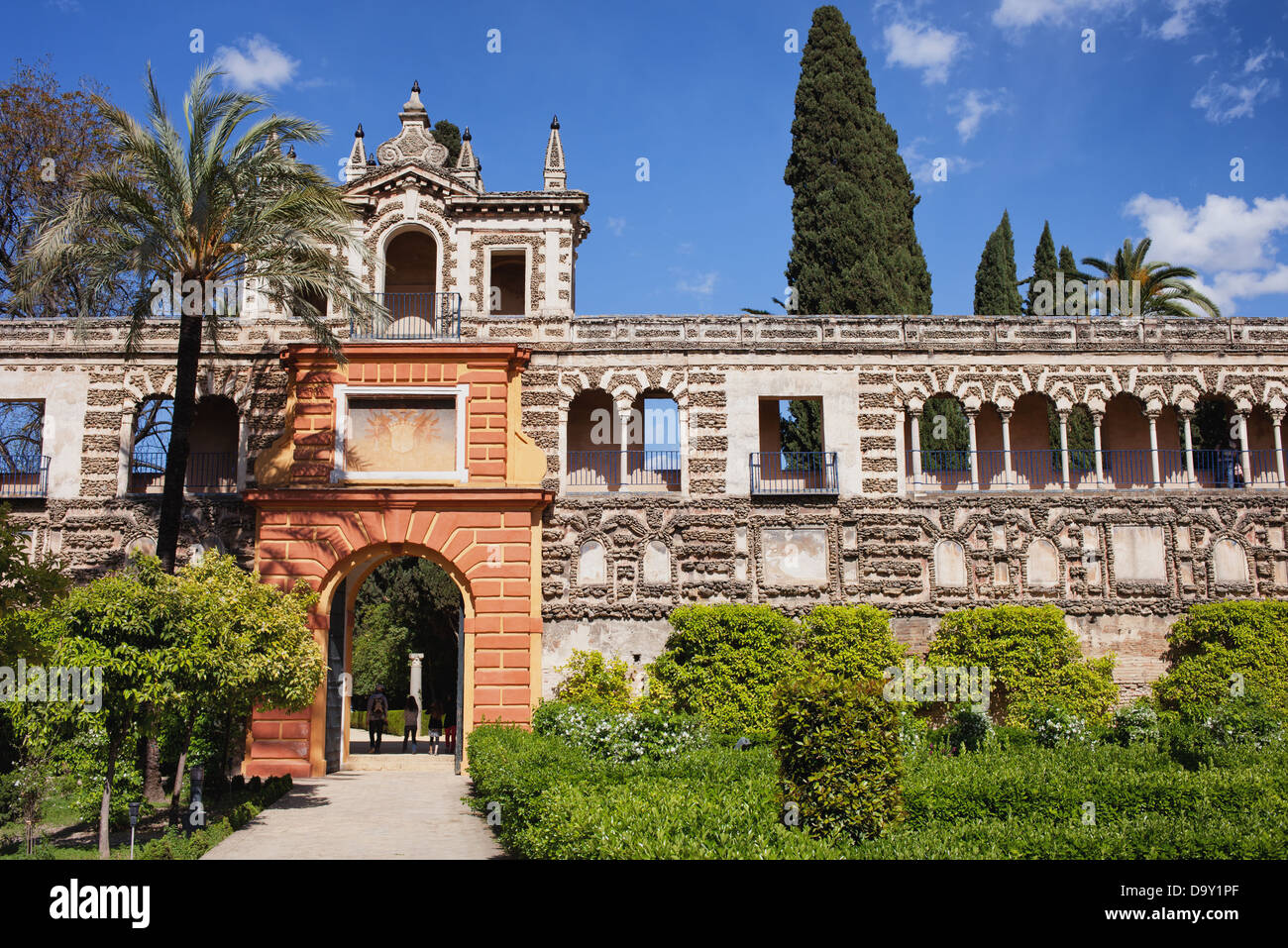 Giardini di palazzo di Alcazar di Siviglia, in Andalusia, Spagna. Foto Stock