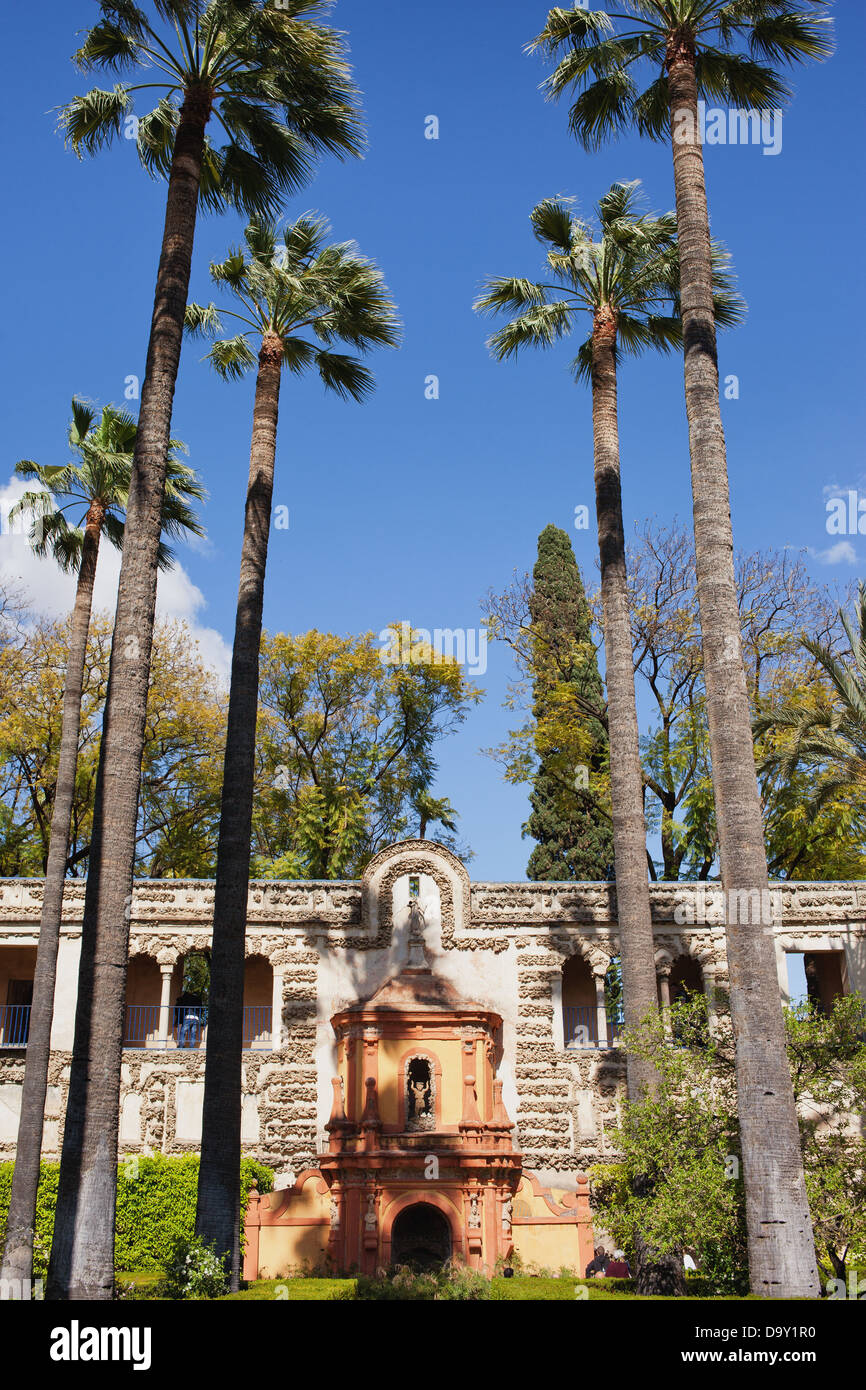Giardini di palazzo di Alcazar di Siviglia, in Andalusia, Spagna. Foto Stock