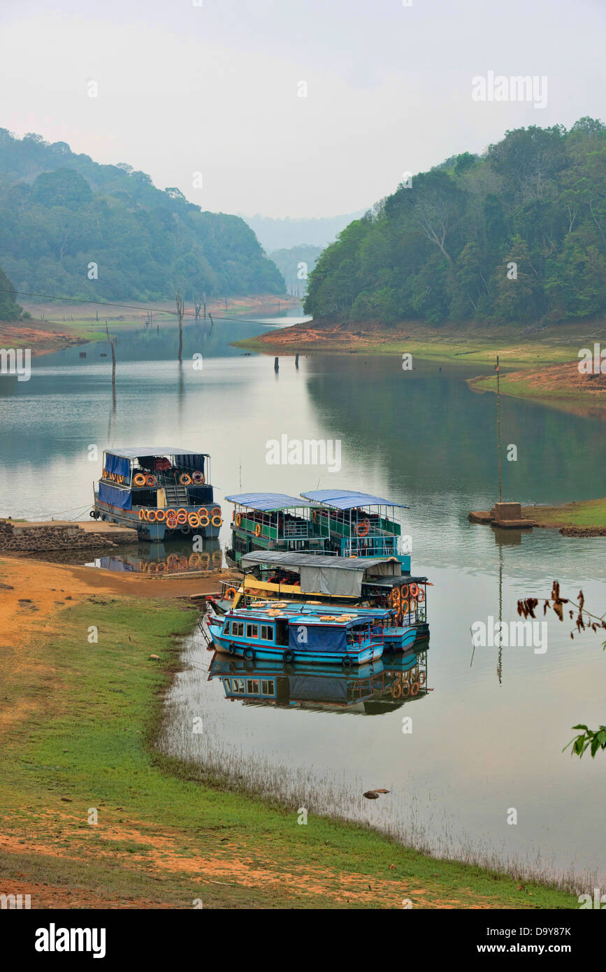 Tour in barca sul lago in del Periyar riserva della tigre in Kerala, India Foto Stock