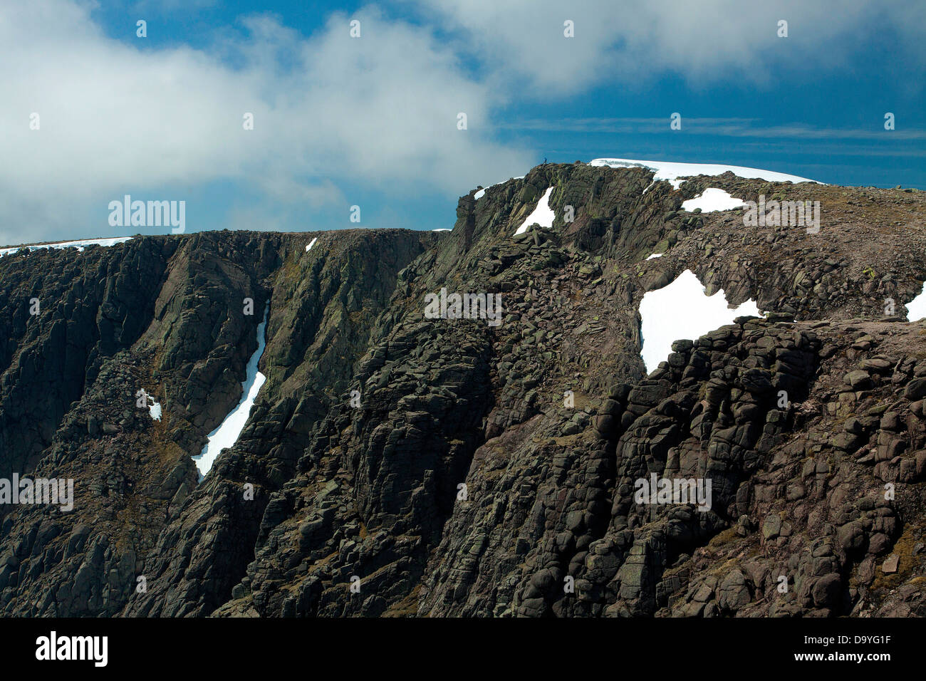 Il vertice scogliere di Braeriach, la terza montagna più alta in Gran Bretagna, Cairngorm National Park Foto Stock