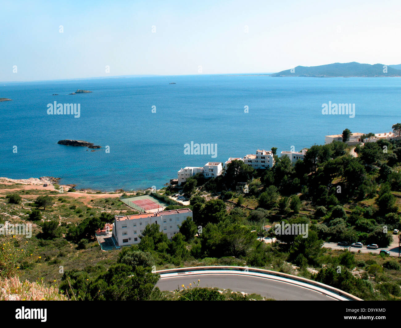 Skyline della città di Ibiza visto da pareti di Ibiza città vecchia - Ibiza, Isole Baleari, Spagna,Dalt Vila mura rinascimentali Foto Stock