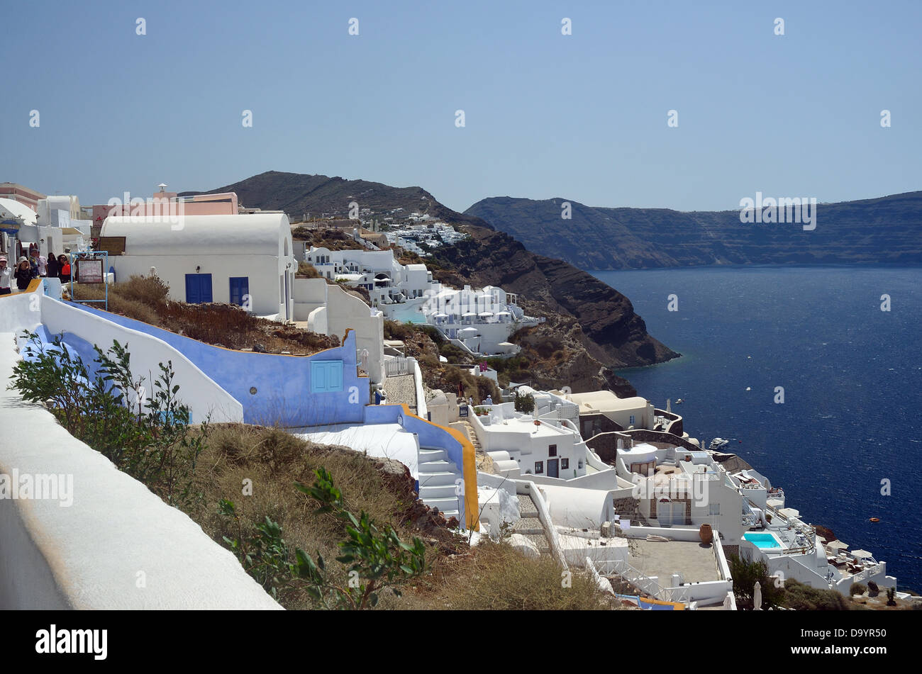 Vista da Oia sull'isola greca di Santorini Foto Stock