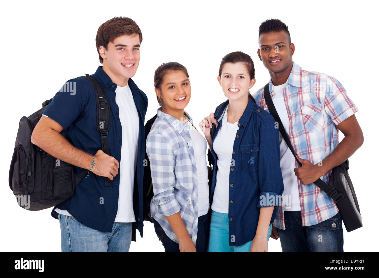 Gruppo di diversità di ragazzi adolescenti e ragazze isolati su sfondo bianco Foto Stock