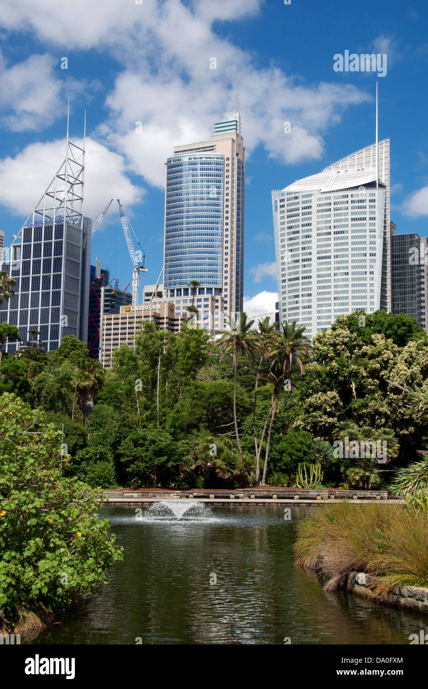 Skyline della città e i Giardini Botanici di Sydney, Nuovo Galles del Sud Australia Foto Stock