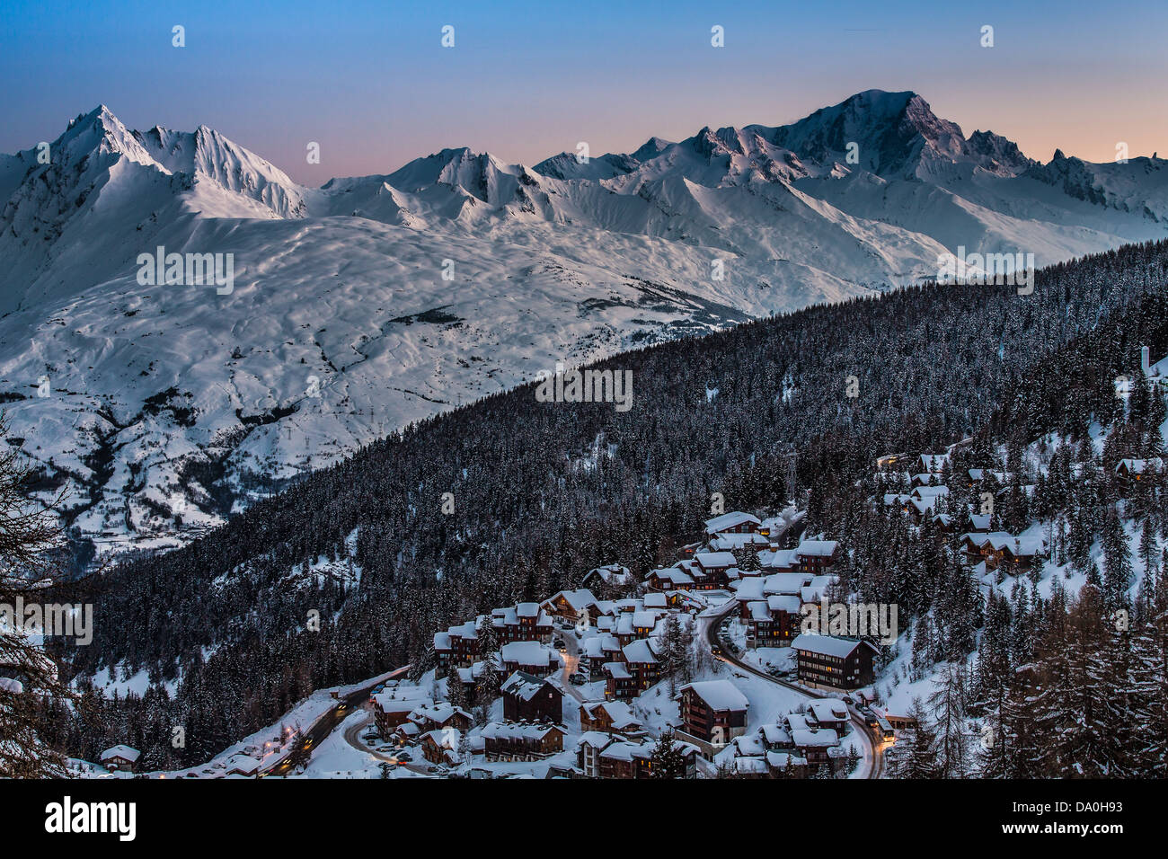 Mont Blanc, La Plagne, prima dell'alba, Francia Foto Stock