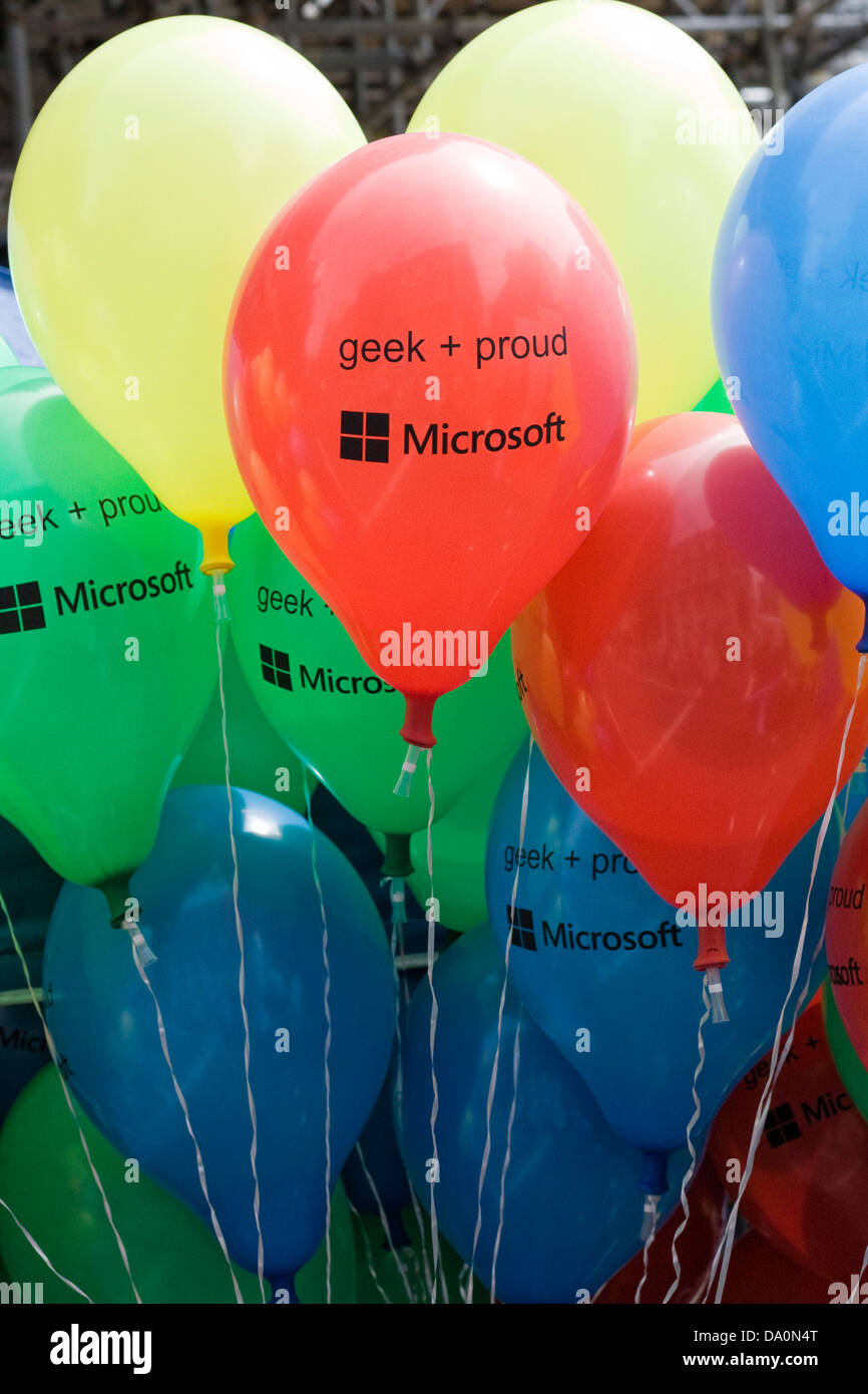 Microsoft Geek + orgoglioso di palloncini Foto Stock
