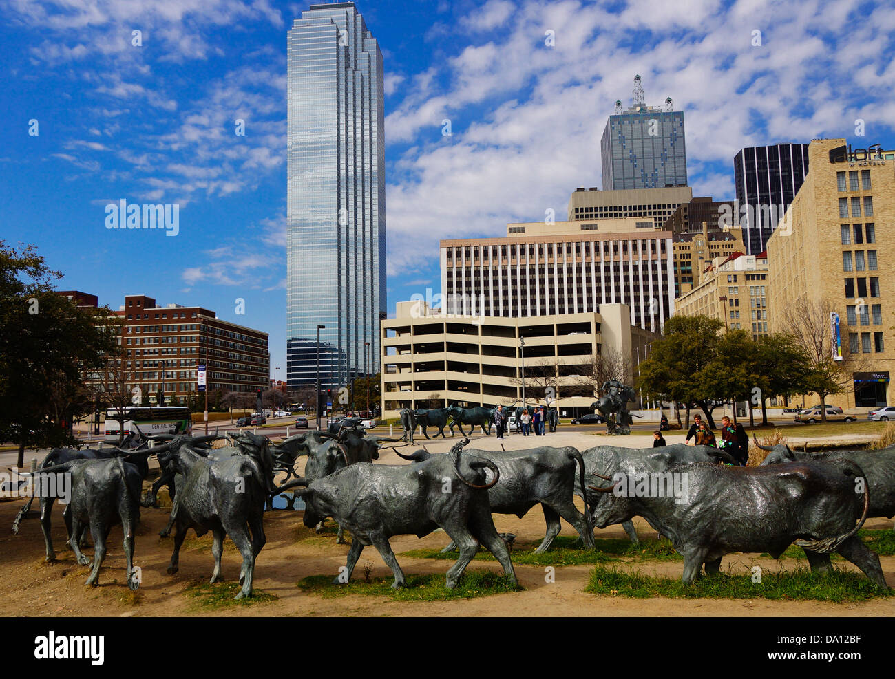 Pioneer Plaza Cattle Drive in Dallas Texas Foto Stock
