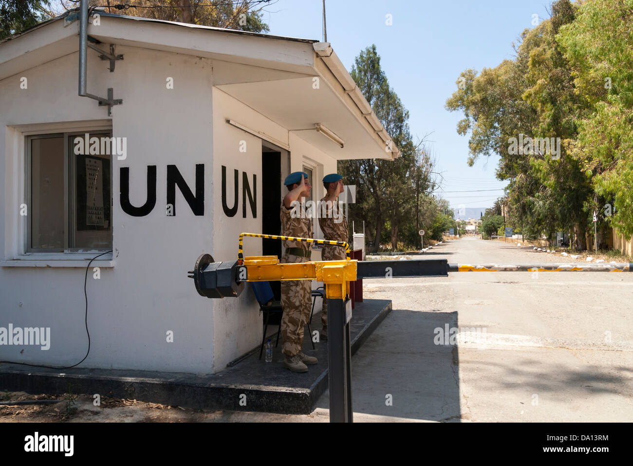 Delle Nazioni Unite per i soldati della guardia del Regno Unito Ledra Palace, situato nella zona di buffer, Nicosia, Cipro. Foto Stock