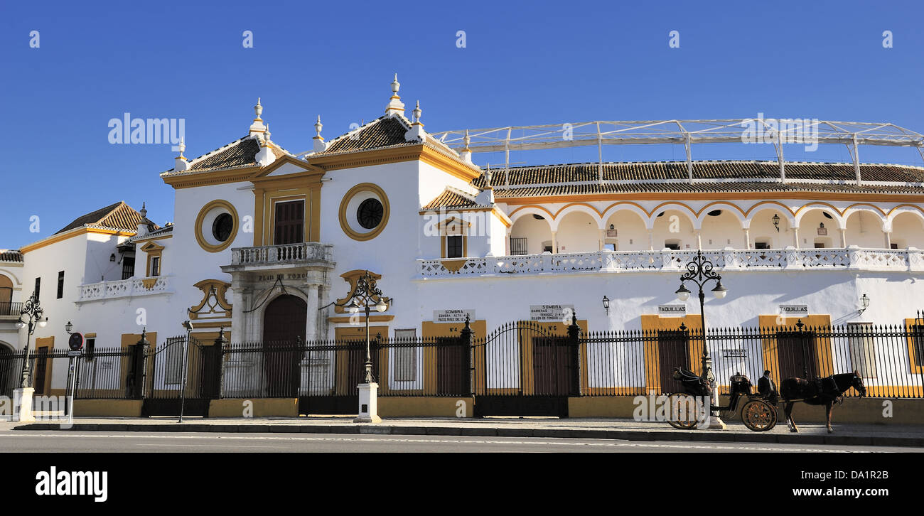 Vista di Plaza de Toros de la Maestranza, Siviglia, Spagna Foto Stock