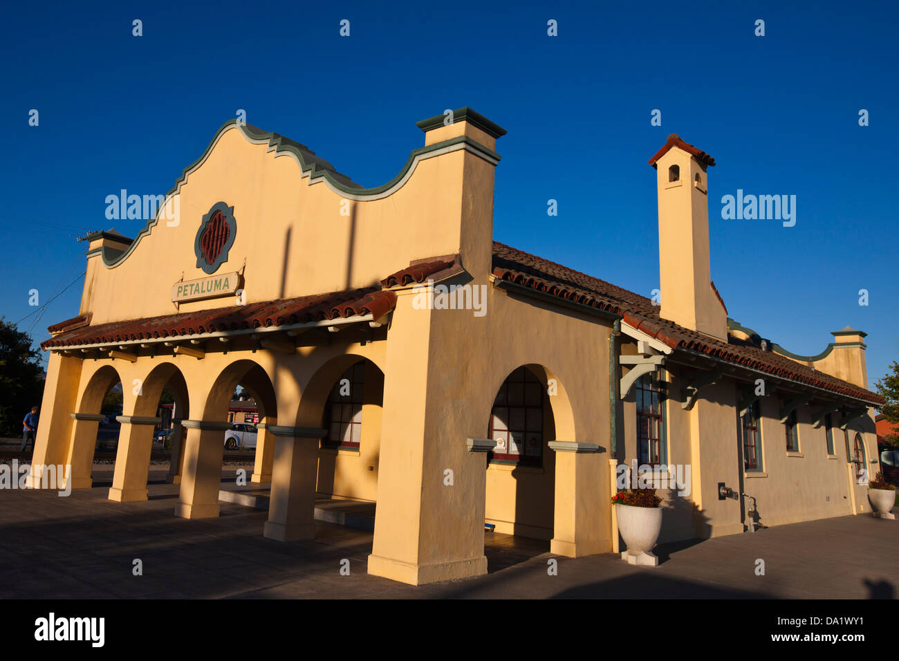 1914 Northwestern Pacific deposito dei treni di Petaluma, California, Stati Uniti d'America Foto Stock