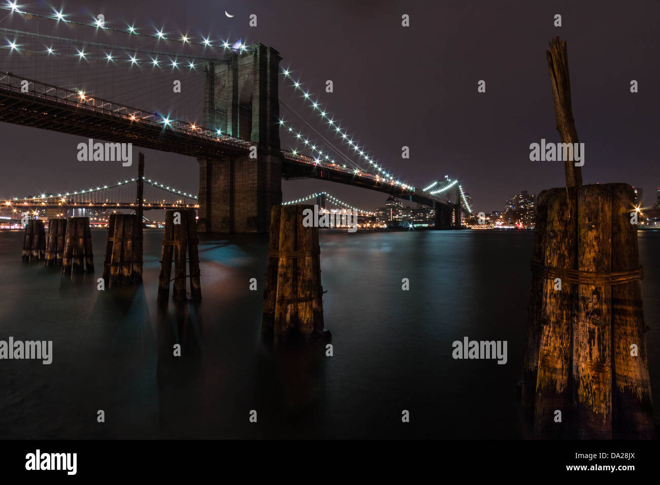 Ponte di Brooklyn di notte Foto Stock
