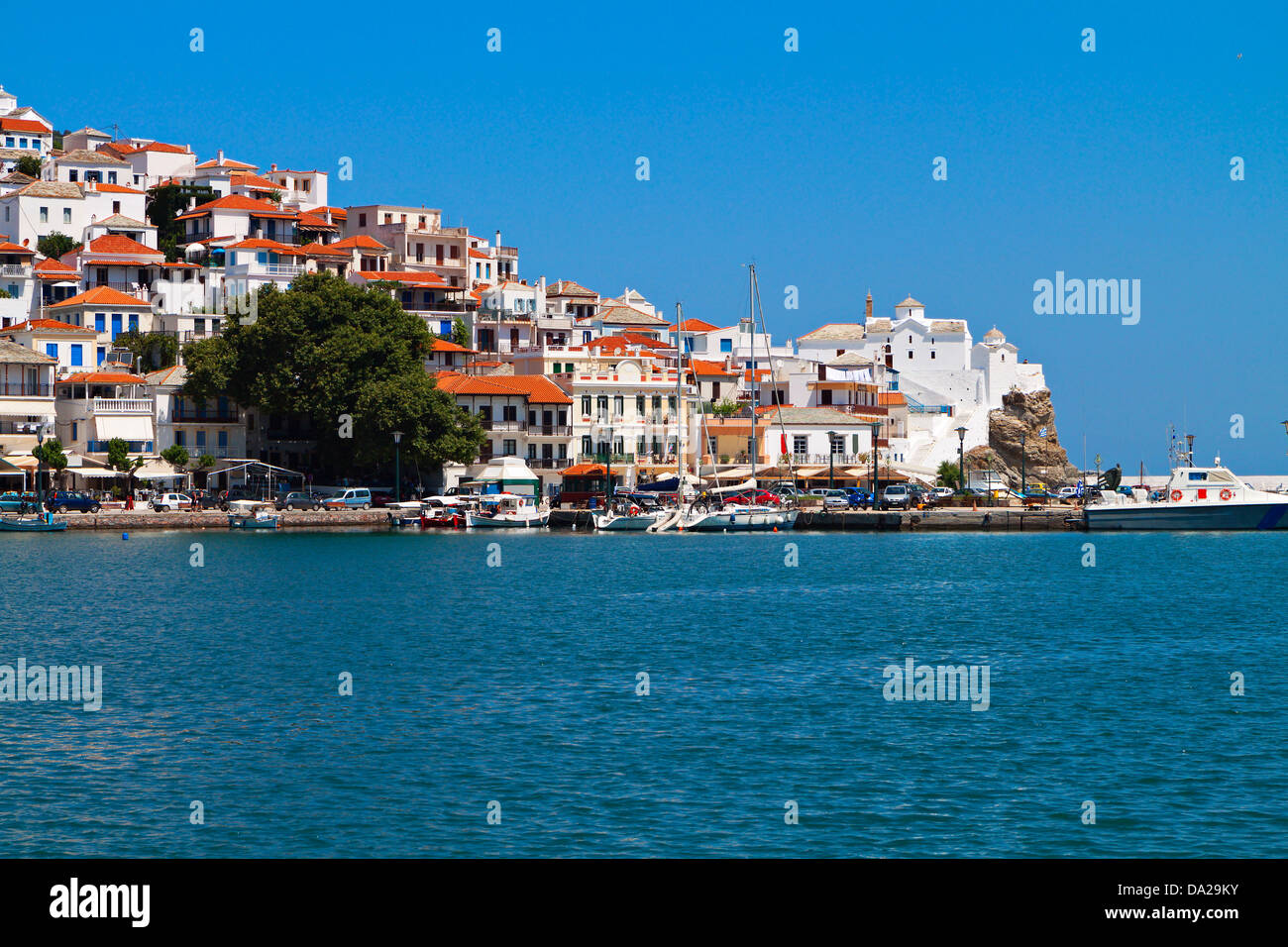 Skopelos island in Grecia. Vista del porto vecchio Foto Stock