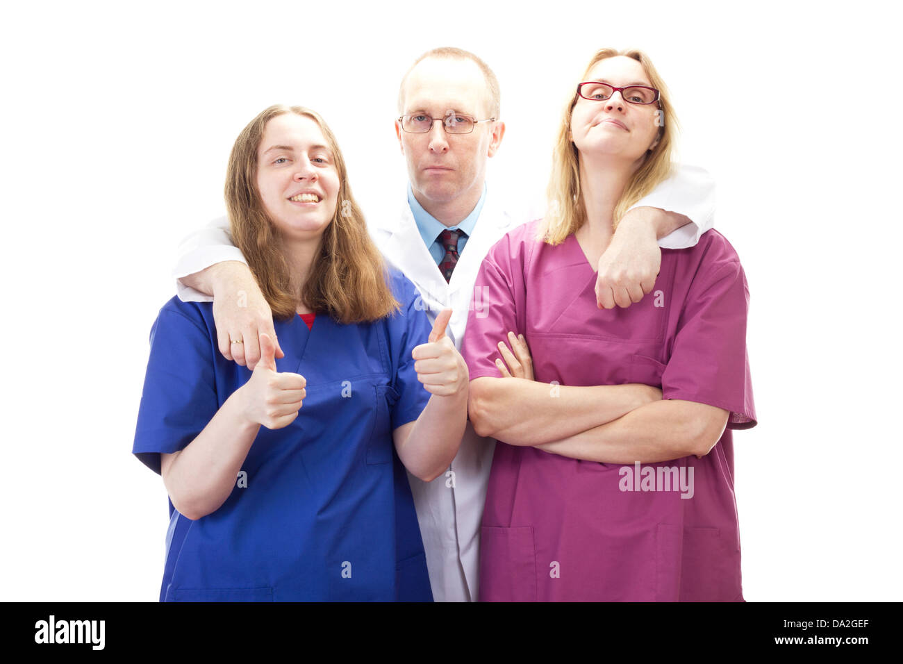 Divertirsi a lavorare nell'industria medicale con bella gente Foto Stock