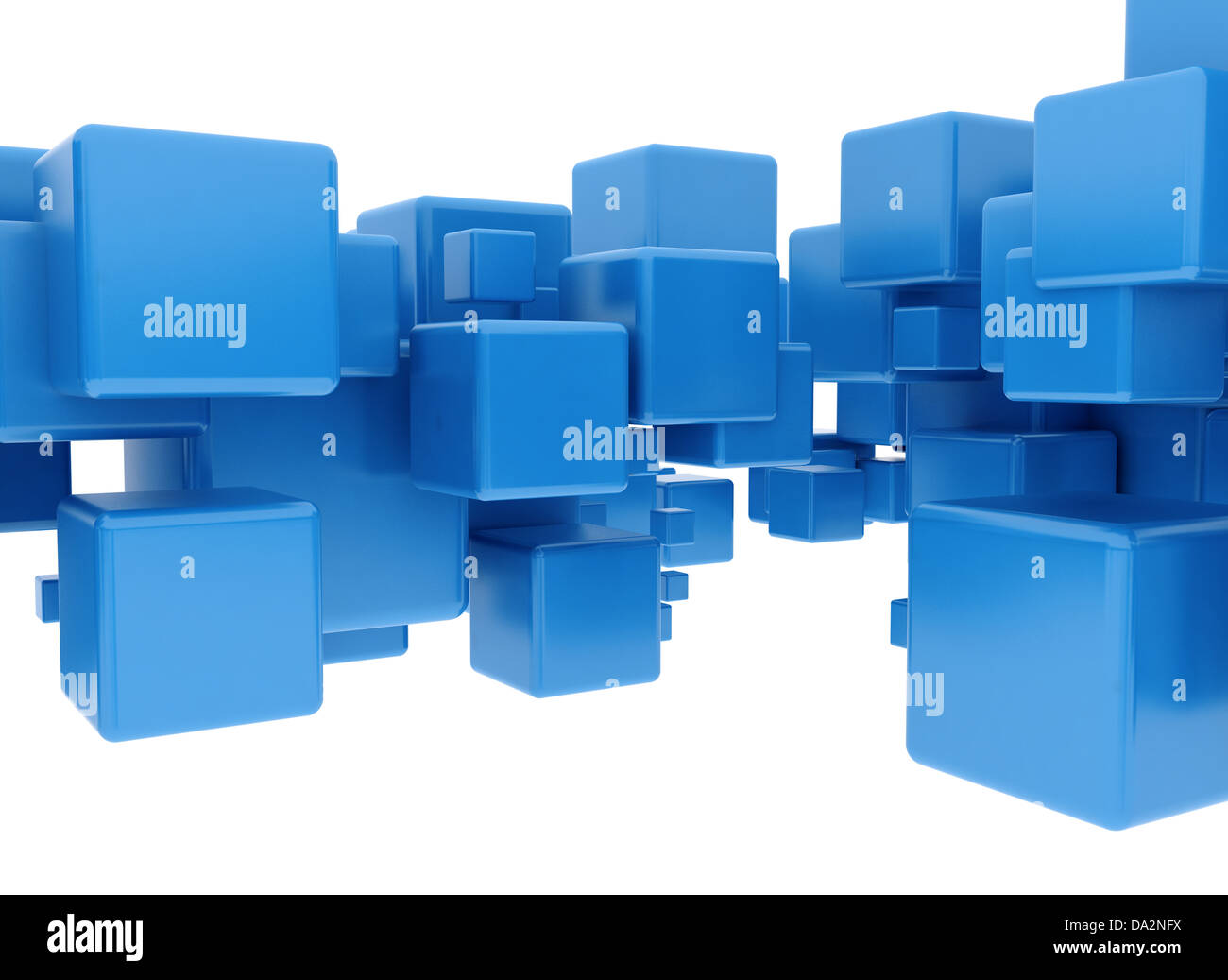 Blue 3d cubi isolato su bianco Foto Stock