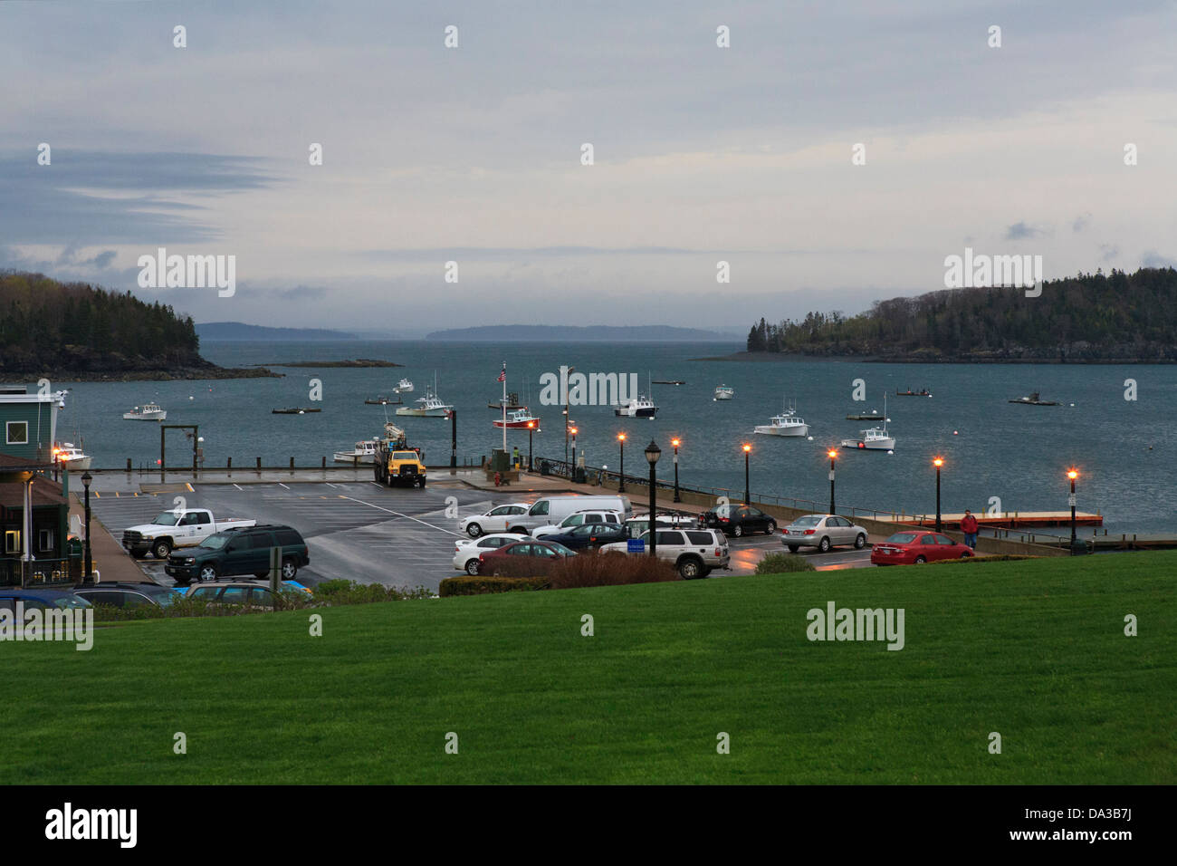 Piers in downtown Bar Harbor, Maine. Foto Stock