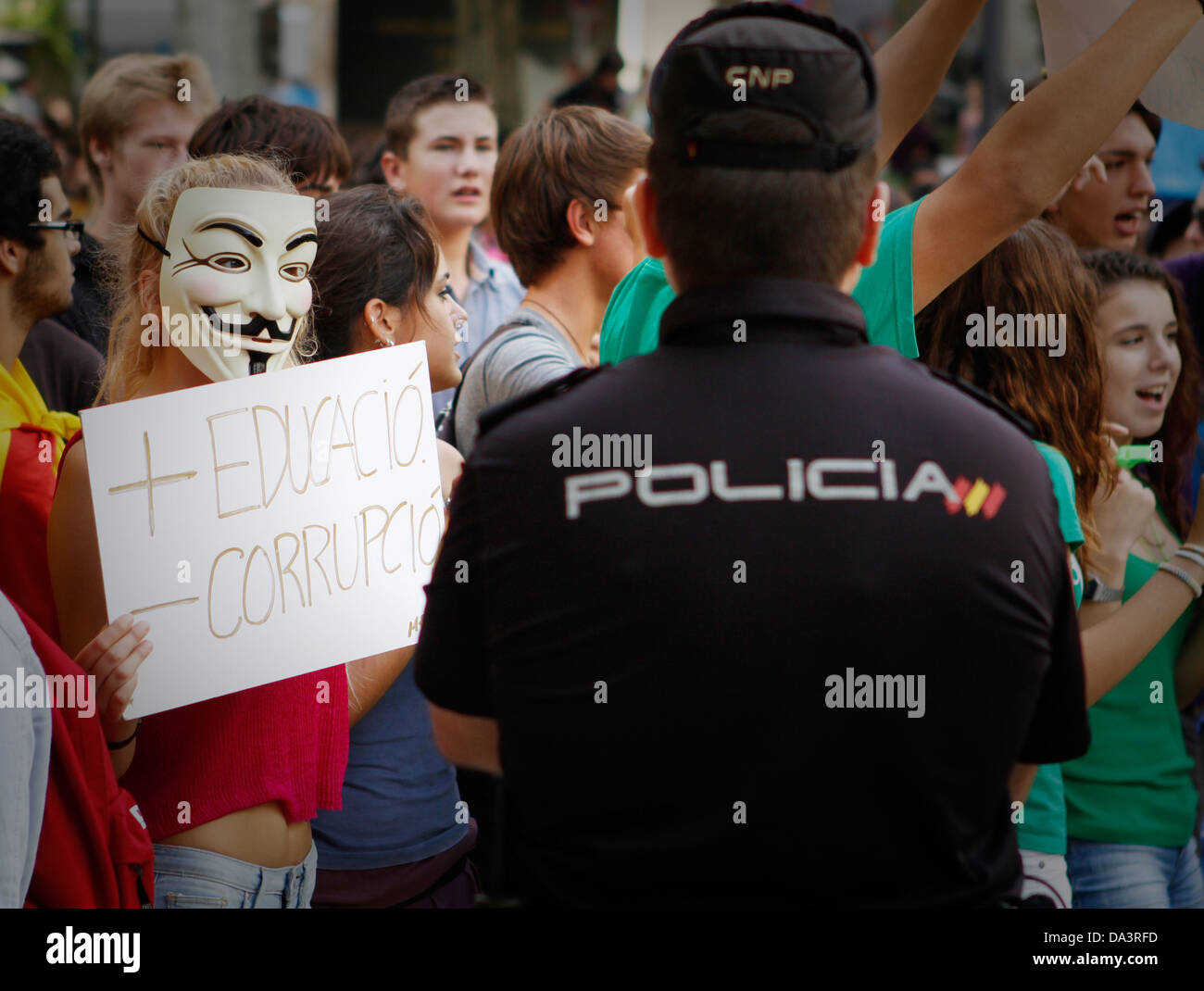 Demostrators visto durante uno sciopero generale Giornata di protesta in isola spagnola di Maiorca. Foto Stock