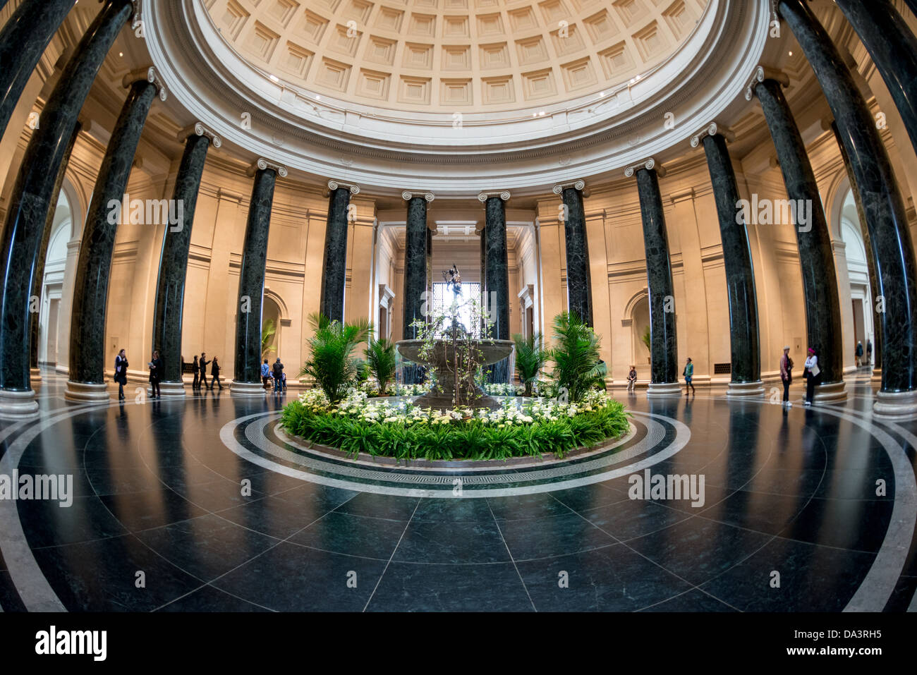 WASHINGTON DC, Stati Uniti — la principale rotonda della National Gallery of Art di Washington DC. La National Gallery of Art è rinomata per la sua collezione di arte europea e americana, che offre una cronologia completa dello sviluppo artistico dal Medioevo ai giorni nostri. Il suo stimato status di museo pubblico gratuito sottolinea il suo significato nazionale e il suo impegno per l'educazione artistica. Foto Stock