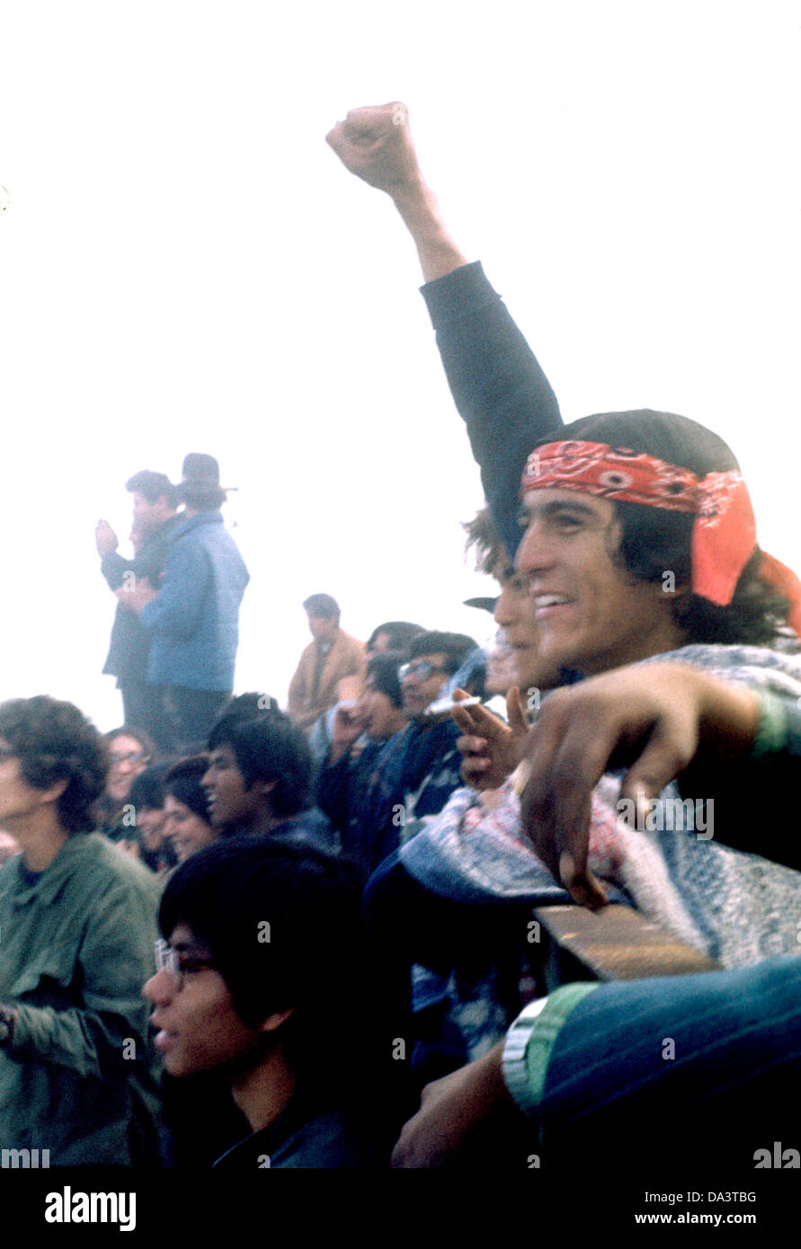 Indian occupanti di Isola di Alcatraz protesta sollevata con i pugni Foto Stock