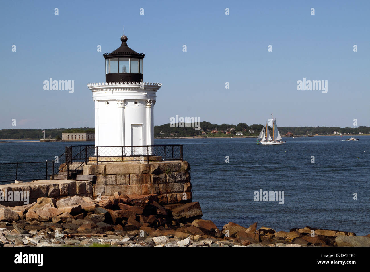 Portland Breakwater Lighthouse chiamato anche luce di bug si siede nella città del sud di Portland e di ausili per la navigazione Porto di Portland Foto Stock