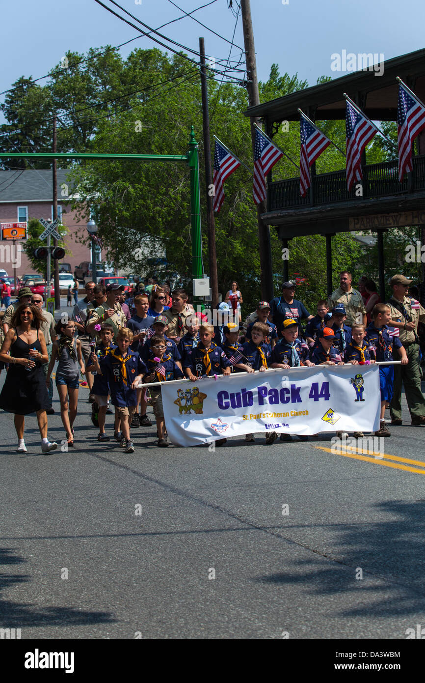 Una piccola città Memorial Day parade celebrazione in Lititz, Lancaster County, PA. Foto Stock