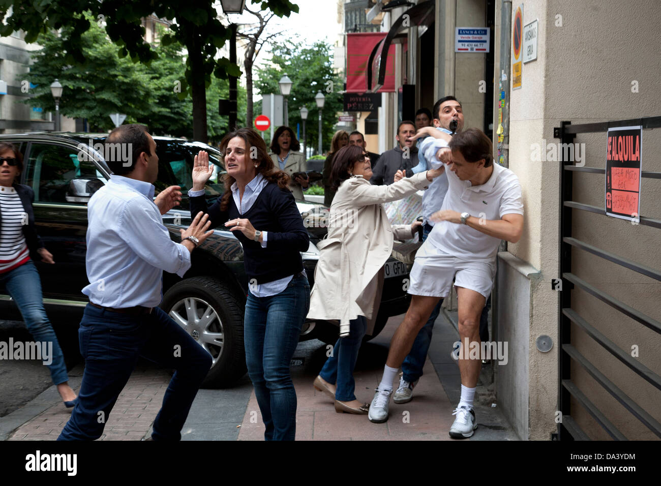 Street brawl, Madrid, Spagna Foto Stock