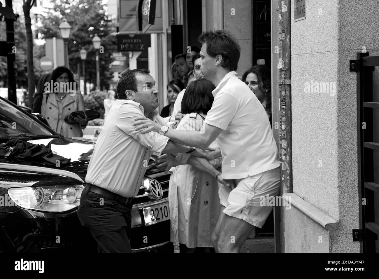 Street brawl, Madrid, Spagna Foto Stock