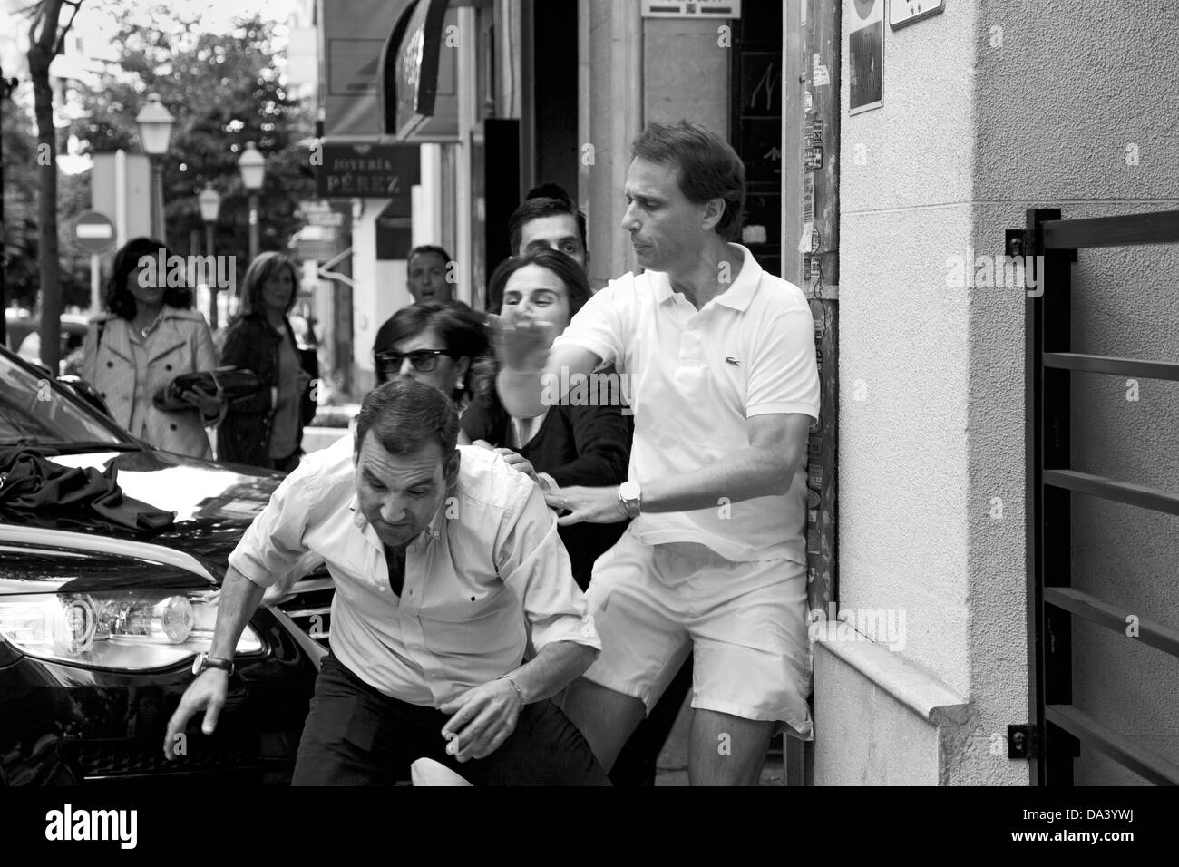 Street brawl, Madrid, Spagna Foto Stock