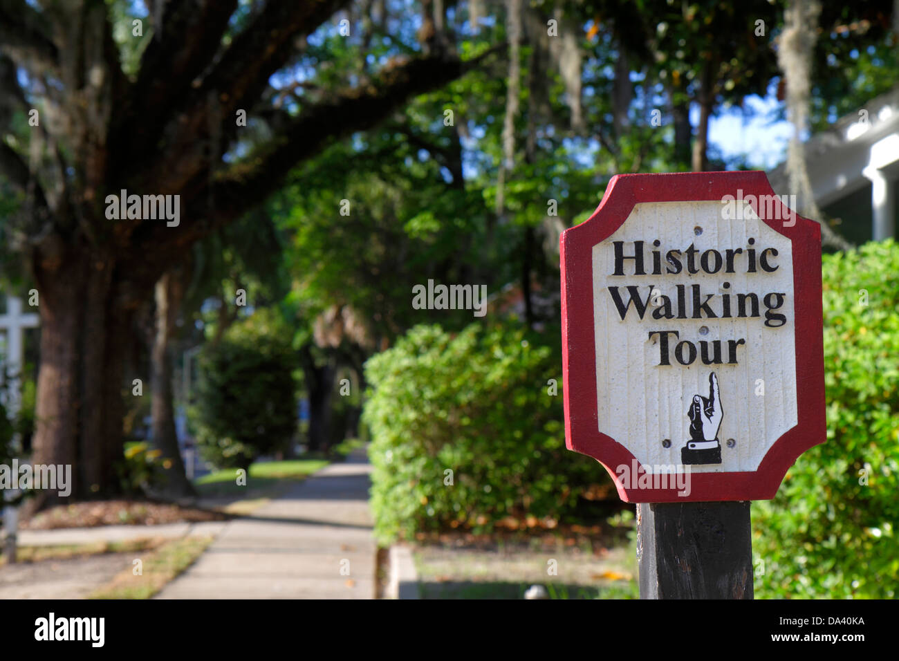 Florida Monticello, Jefferson Street, cartello, logo, tour storico a piedi, i visitatori di viaggio tour turistico turismo punto di riferimento cultura culturale Foto Stock