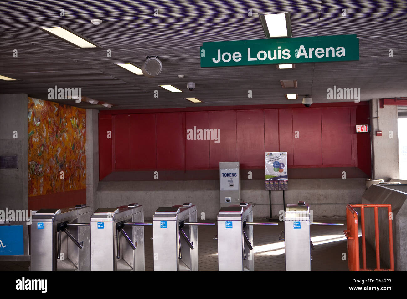 People Mover Joe Louis Arena stazione è visto a Detroit (MI) Foto Stock