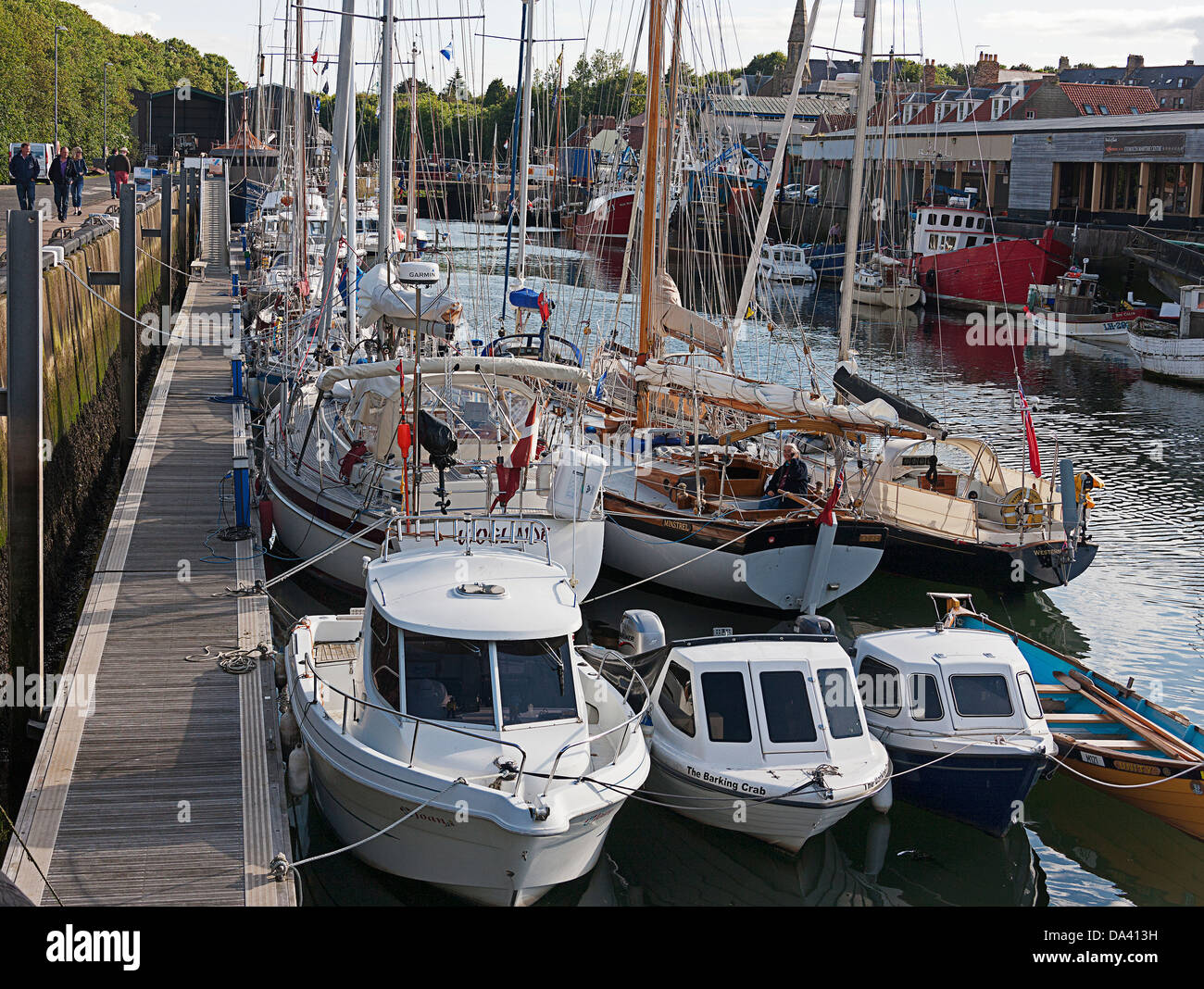 Barche comprese Gaff truccate imbarcazioni a Eyemouth.Scottish Borders, Foto Stock