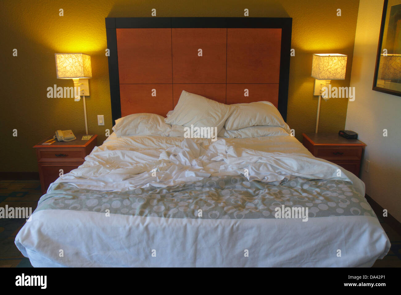 Florida Panama City, la Quinta Inn & Suites, camera, letto king size, non made, visitatori viaggio viaggio turismo turistico punto di riferimento cultura c Foto Stock