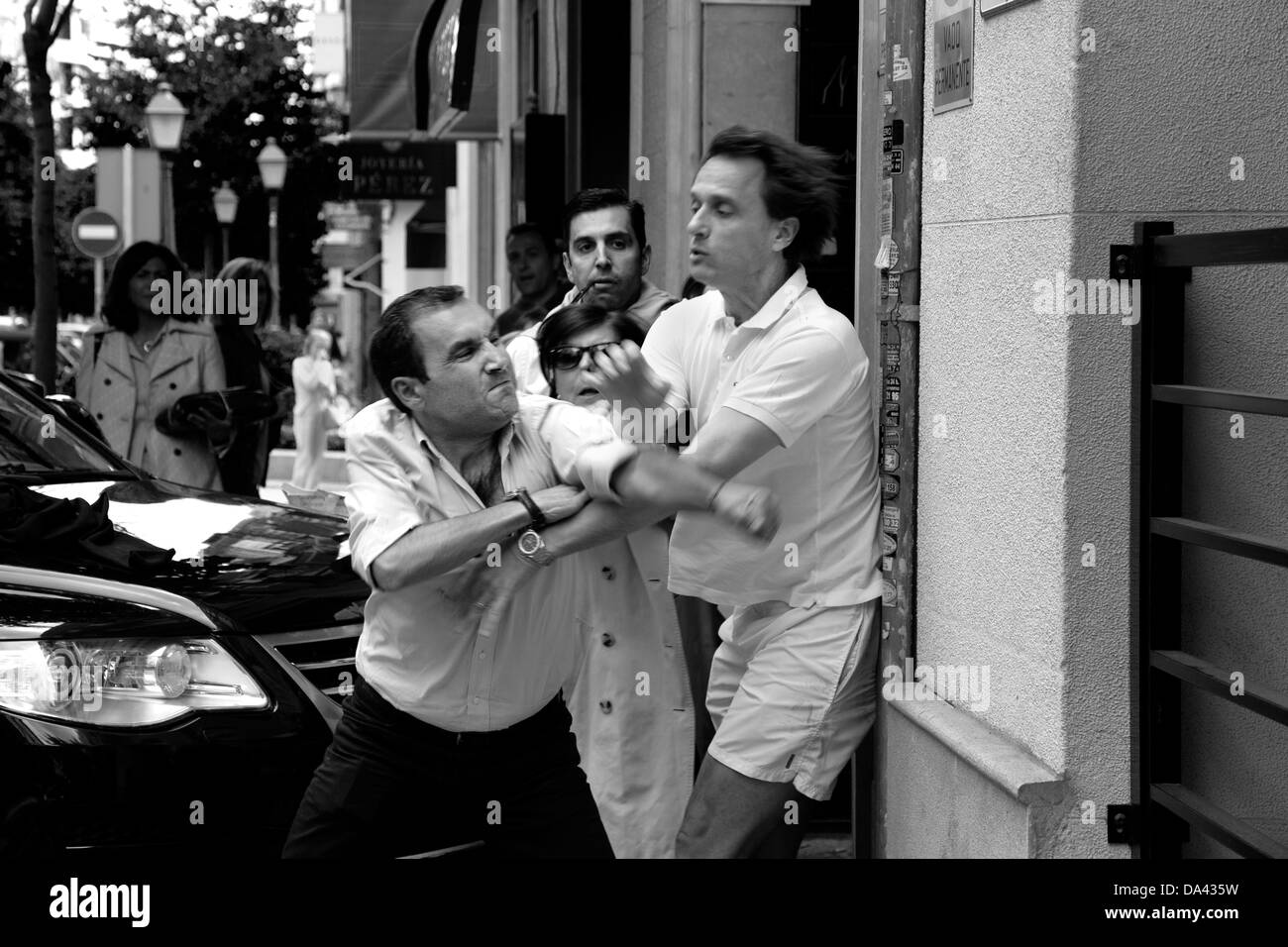 Street brawl, Madrid, Spagna Foto Stock