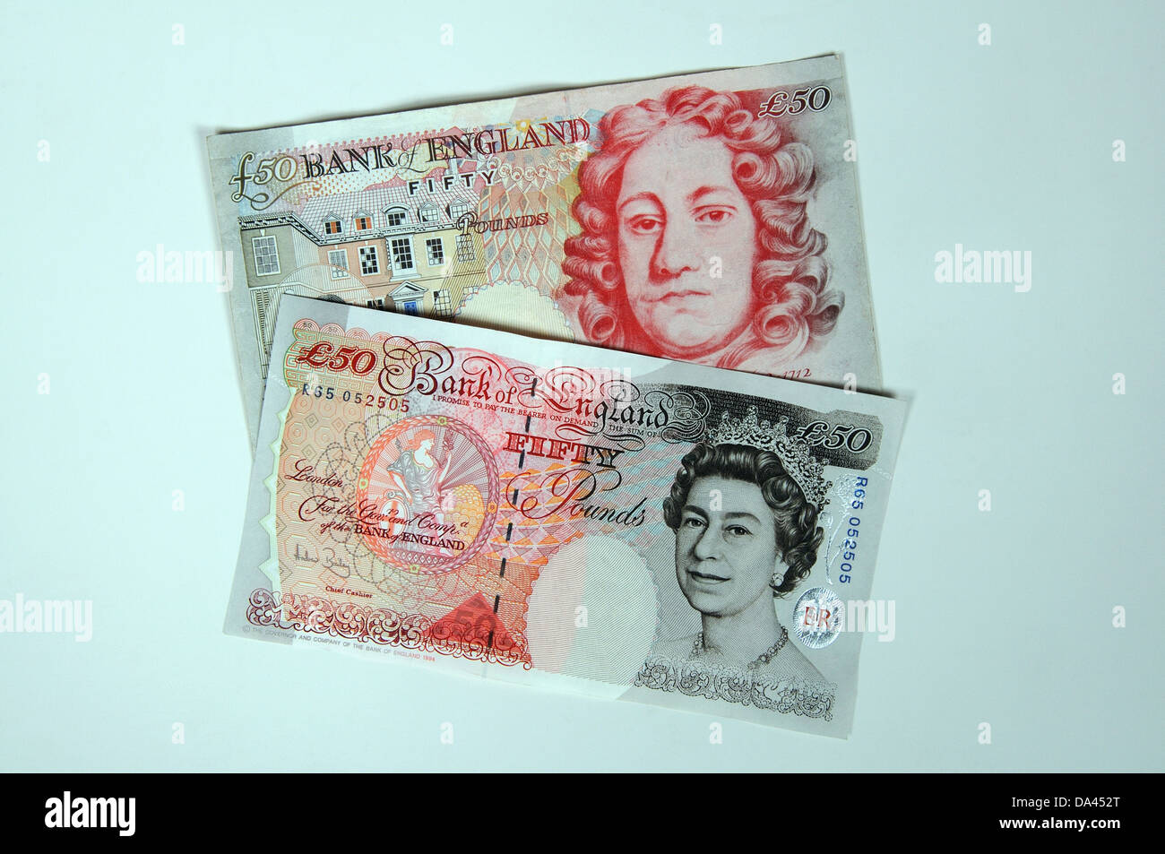 Due cinquanta pound note, Inghilterra, Regno Unito, Europa occidentale. Foto Stock