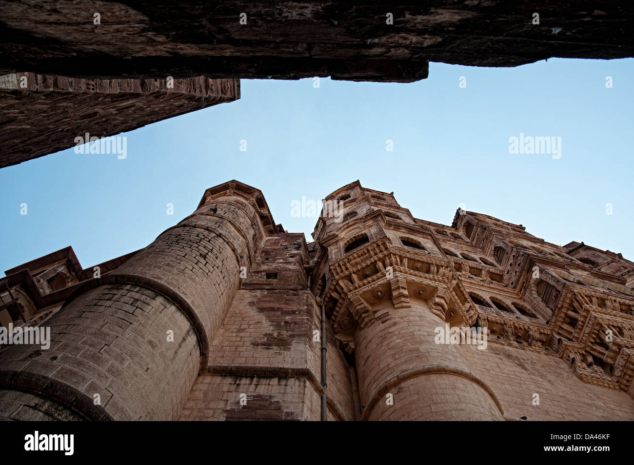 Forte Mehrangarh pareti. Jodhpur, Rajasthan, India Foto Stock