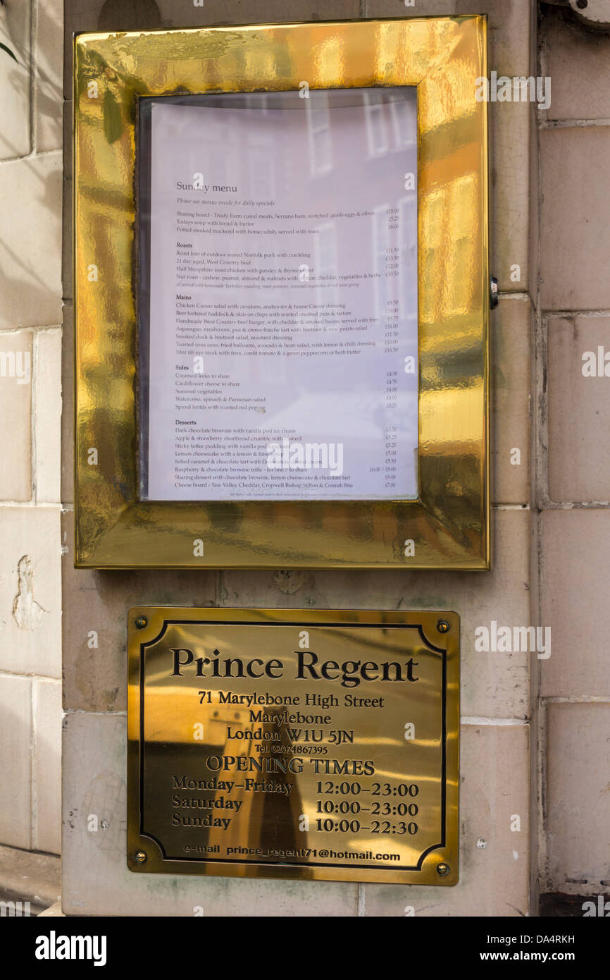 Il principe reggente di ottone piastra di indirizzo e di visualizzazione dei menu caso Foto Stock