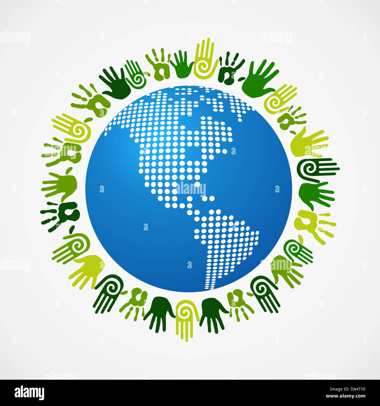 Go Green mano umana intorno all America mappa del mondo. File vettoriale stratificata per una facile manipolazione e colorazione personalizzata. Foto Stock Go Green mano umana intorno all America mappa del mondo. File vettoriale stratificata per una facile manipolazione e colorazione personalizzata. Foto Stock