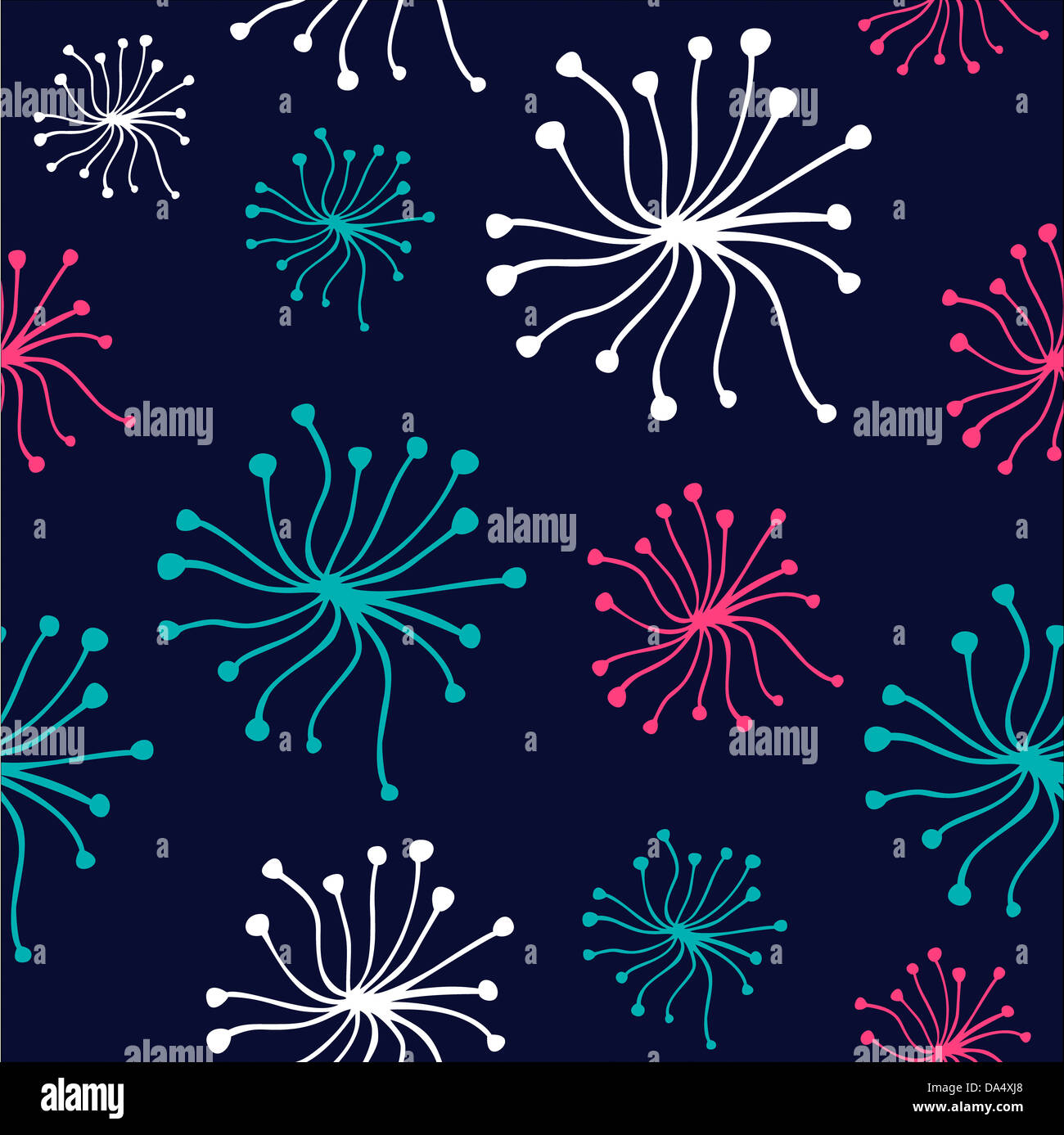 Colorato di tarassaco seamless pattern su sfondo blu. Illustrazione Vettoriale stratificata per una facile manipolazione e colorazione personalizzata. Foto Stock