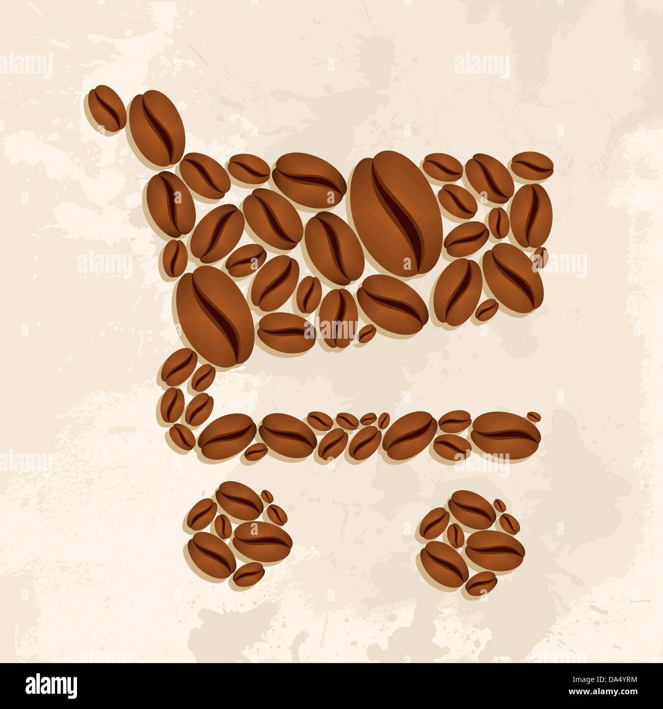 Carrello forma resa ​​of chicchi di caffè. File vettoriale stratificata per una facile manipolazione e colorazione personalizzata. Foto Stock