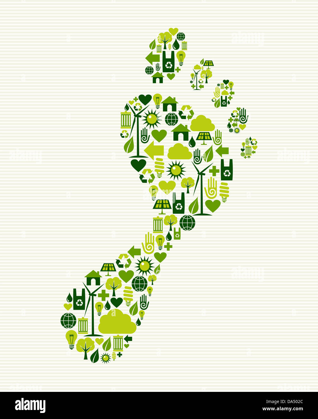 Eco Friendly foot print eco e riciclare il concetto verde composizione forma con le icone. Foto Stock