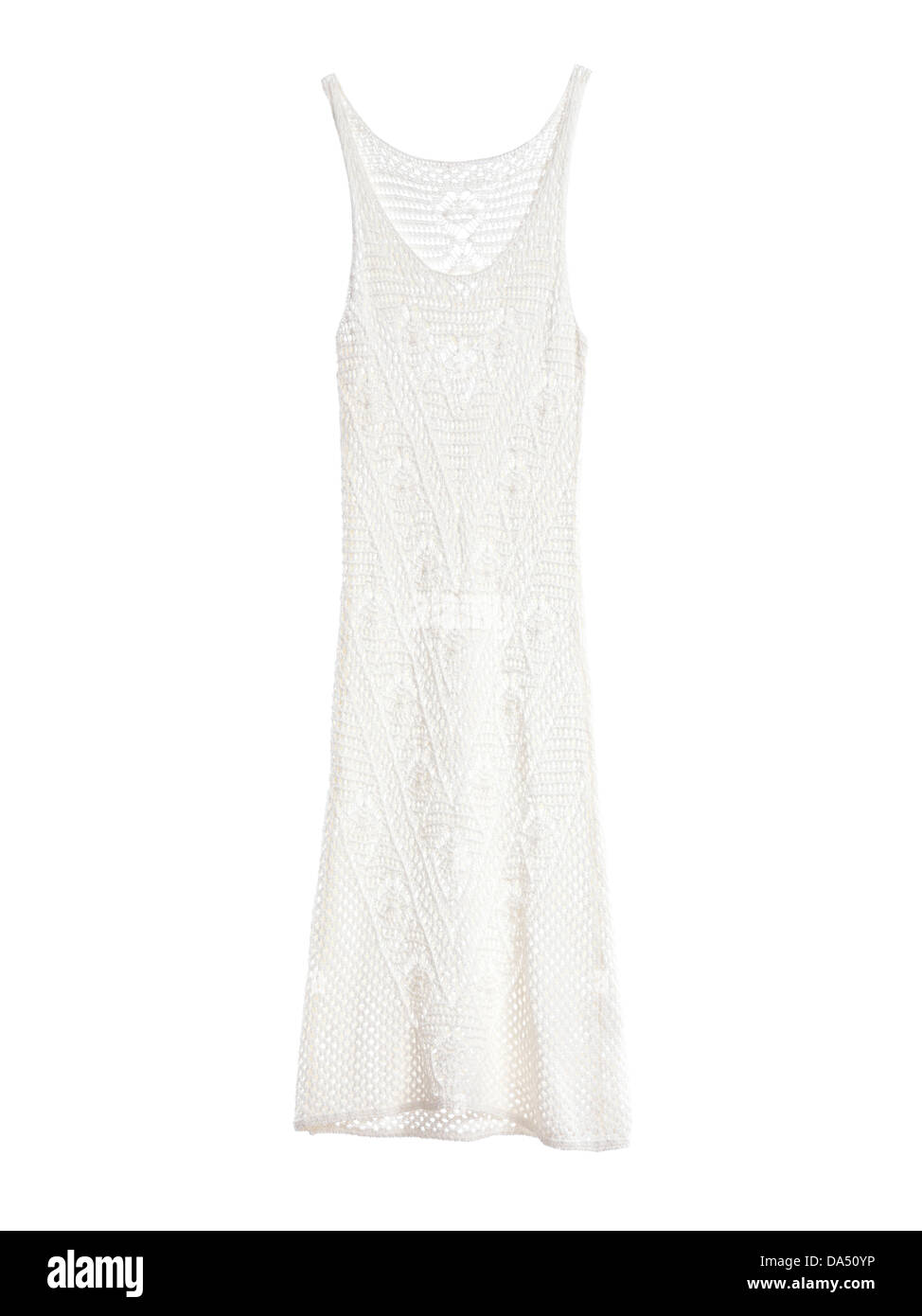 Crochet bianco abiti estivi isolati su sfondo bianco Foto Stock