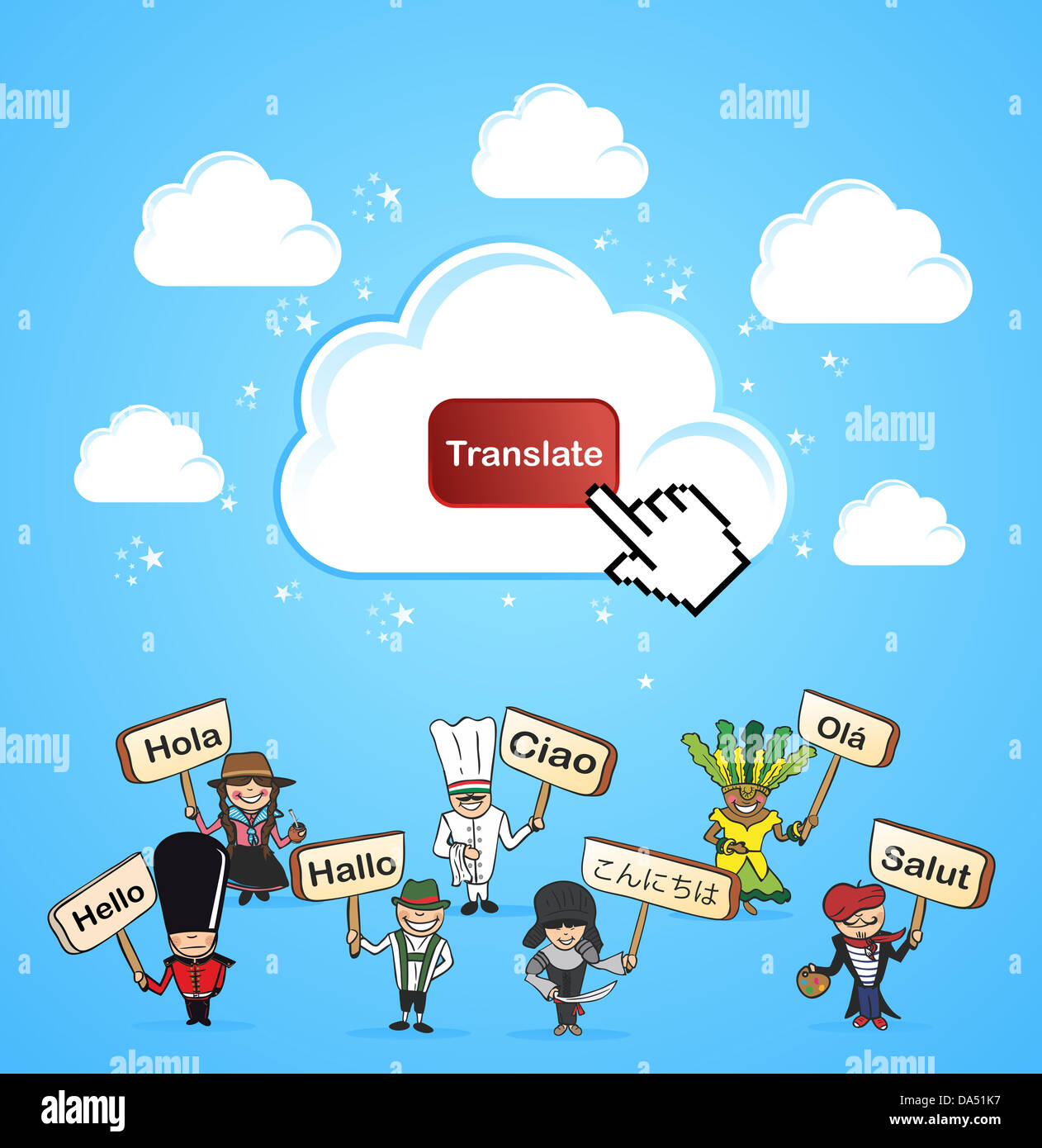 I dispositivi mobili internet software di traduzione di concetto dell'applicazione. Illustrazione Vettoriale stratificata per operazioni di editing semplici. Foto Stock