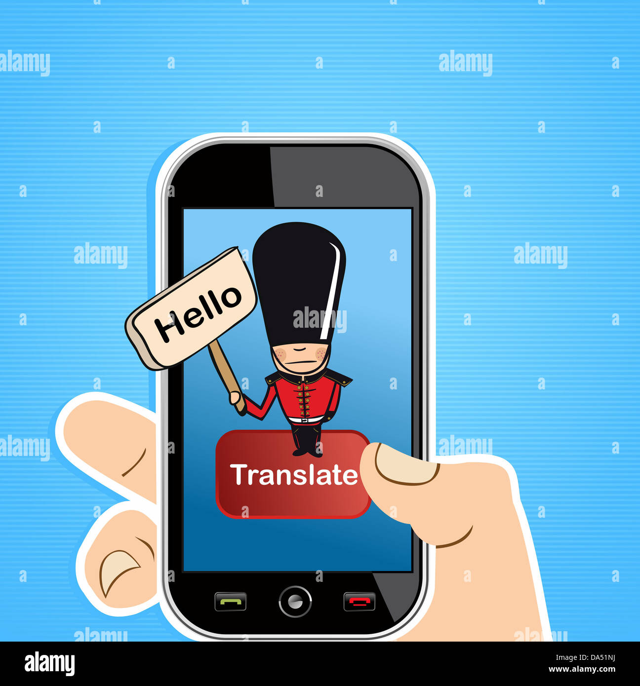 Online traduzione inglese royal guard uomo il concetto di segno dello sfondo. Illustrazione Vettoriale stratificata per operazioni di editing semplici. Foto Stock