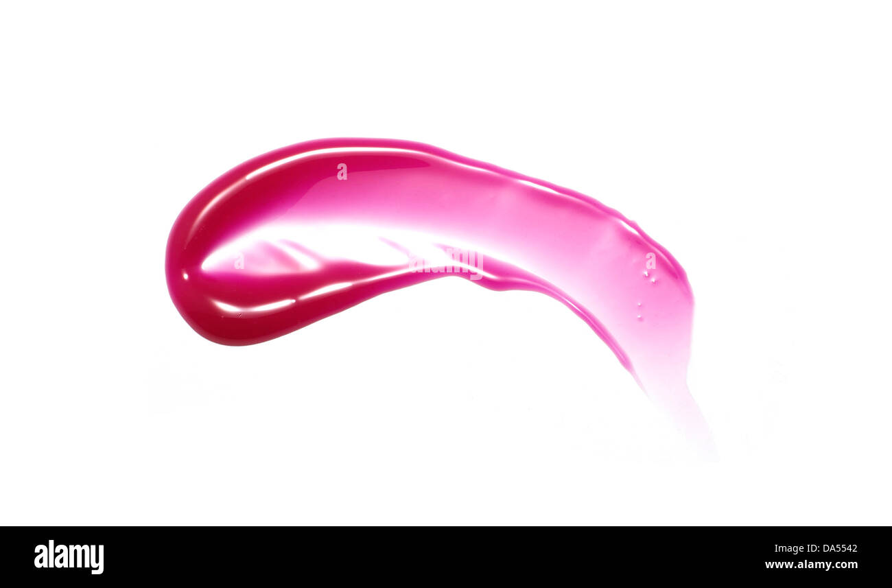 Pink lip gloss sweep ritagliato su uno sfondo bianco Foto Stock