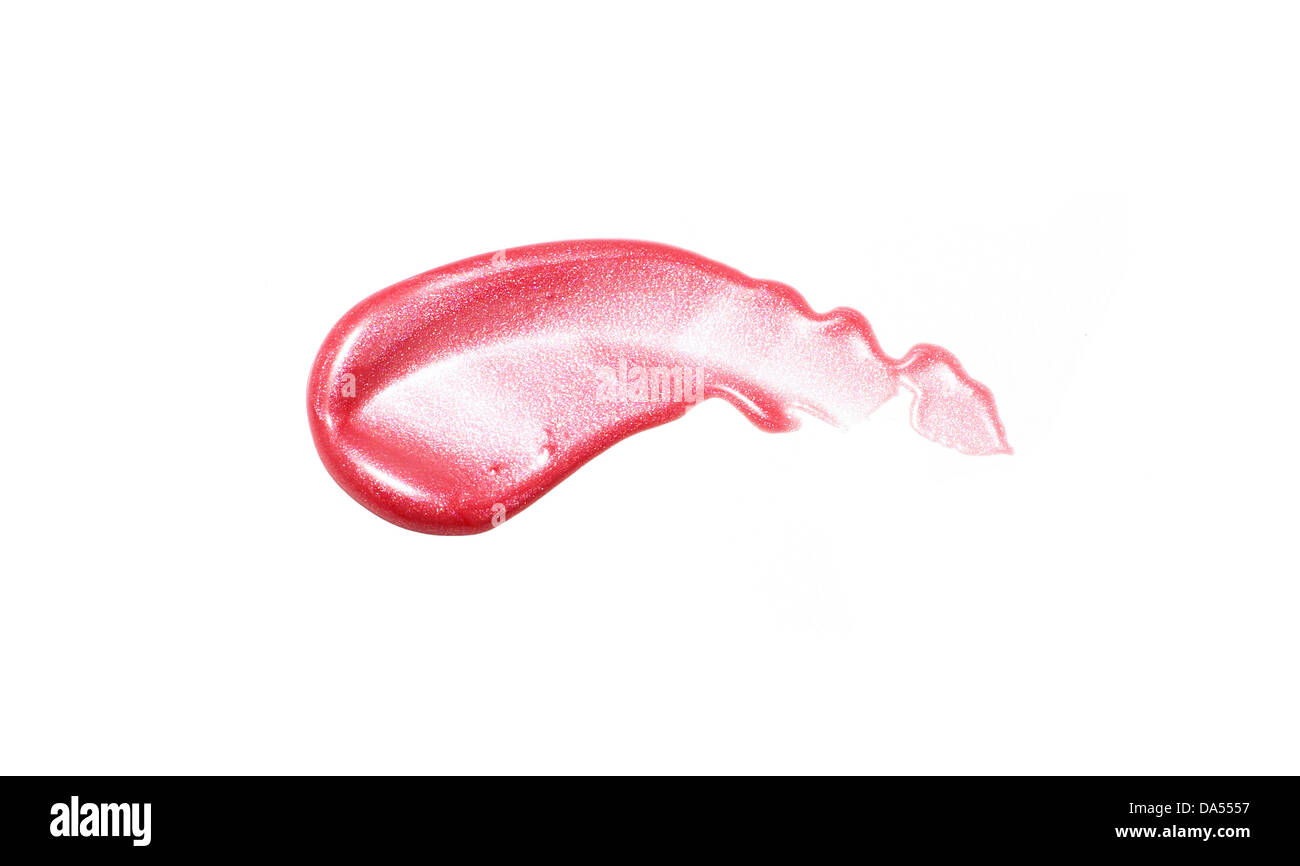 Pink lip gloss sweep ritagliato su uno sfondo bianco Foto Stock