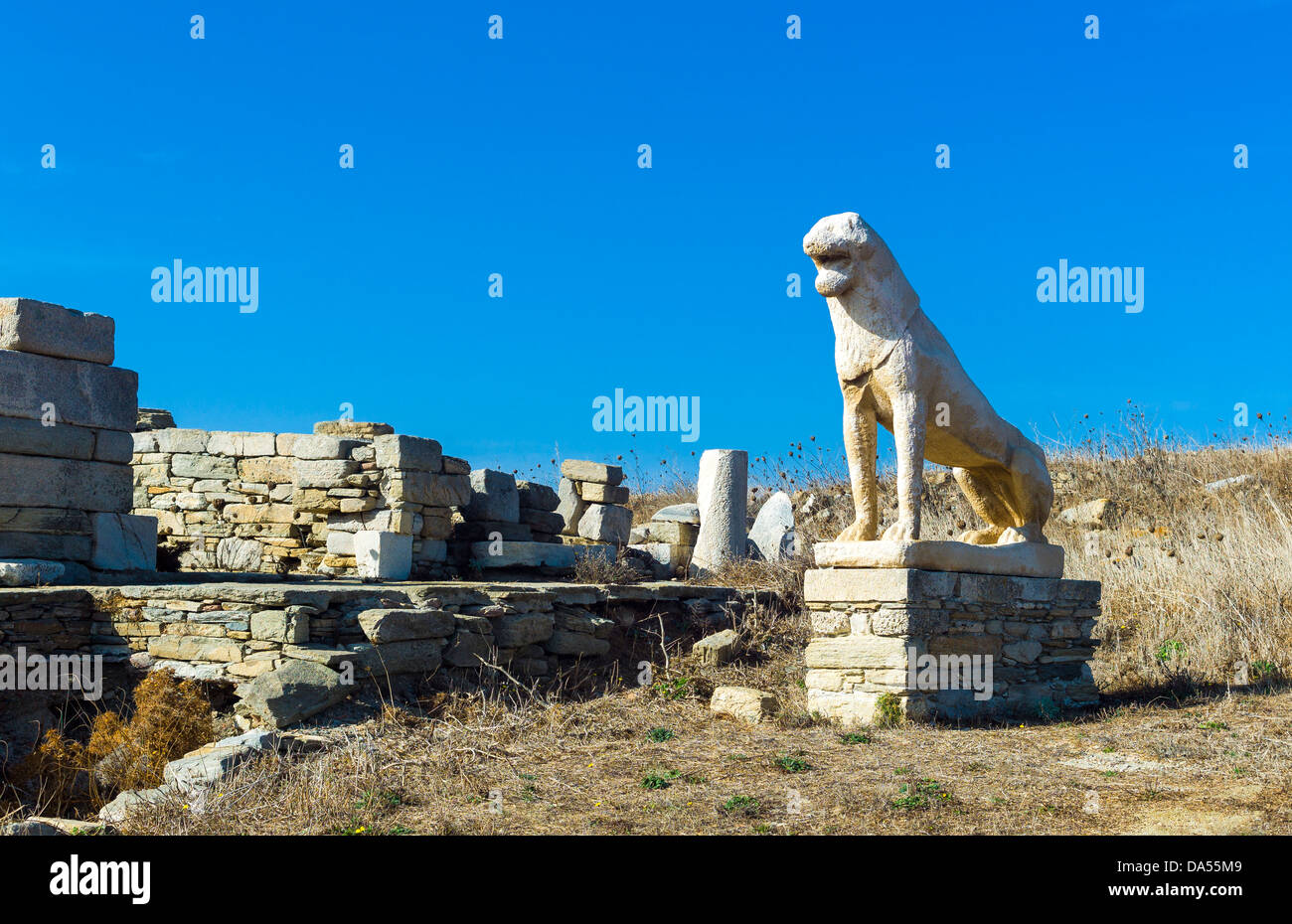 Europa Grecia, Delos, sito archeologico, il marmo Naxian Lions Foto Stock