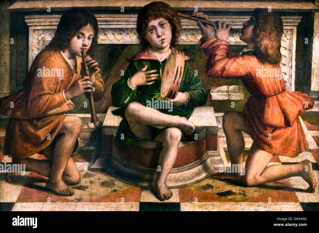 Tre angeli musicanti da Bartolomeo Montagna Italia Italiano 1455 -1523 Foto Stock